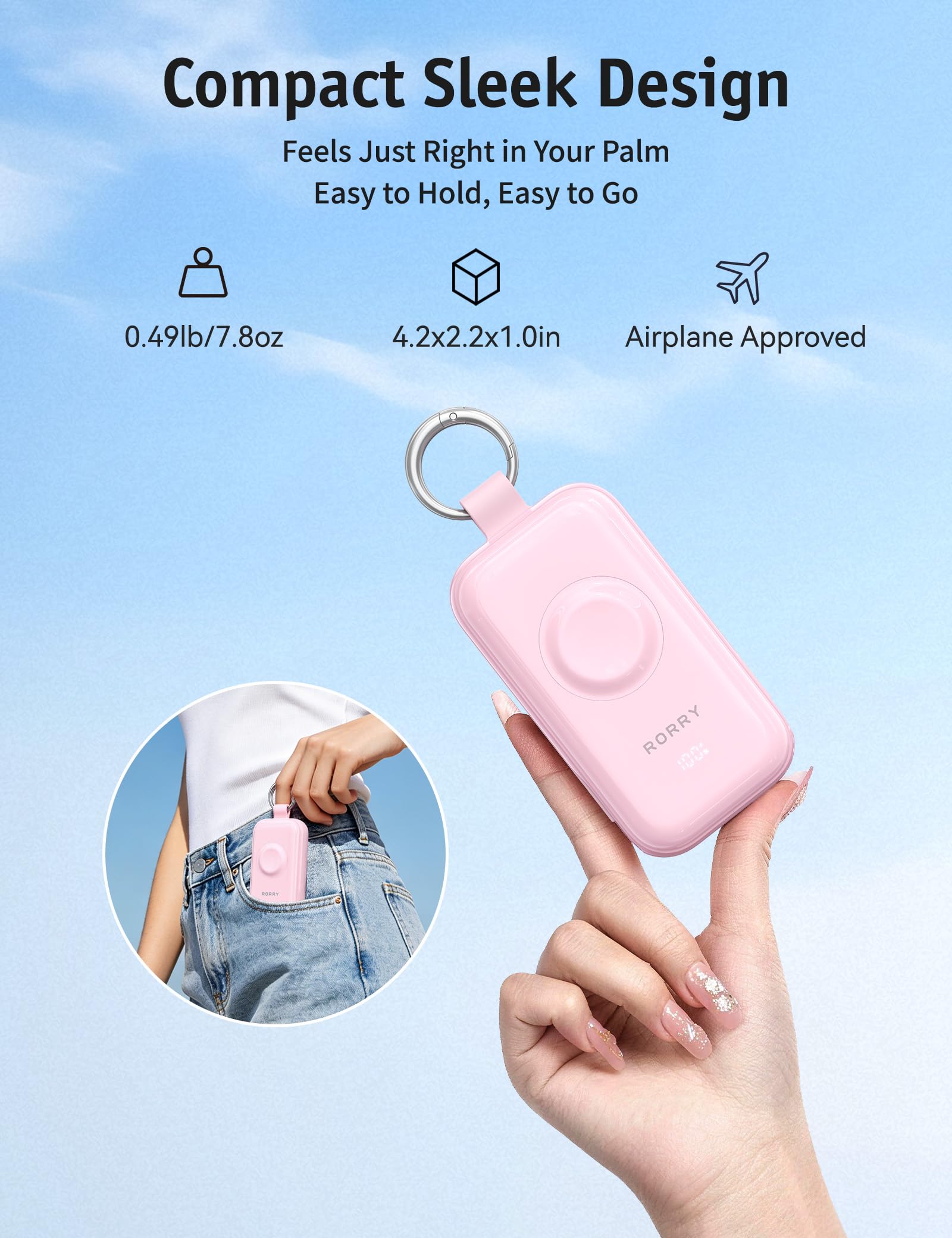 RORRY CharmGo Pro Powerbank 10000mAh,45W Schnellladen Externe Handyakkus (Rosa)