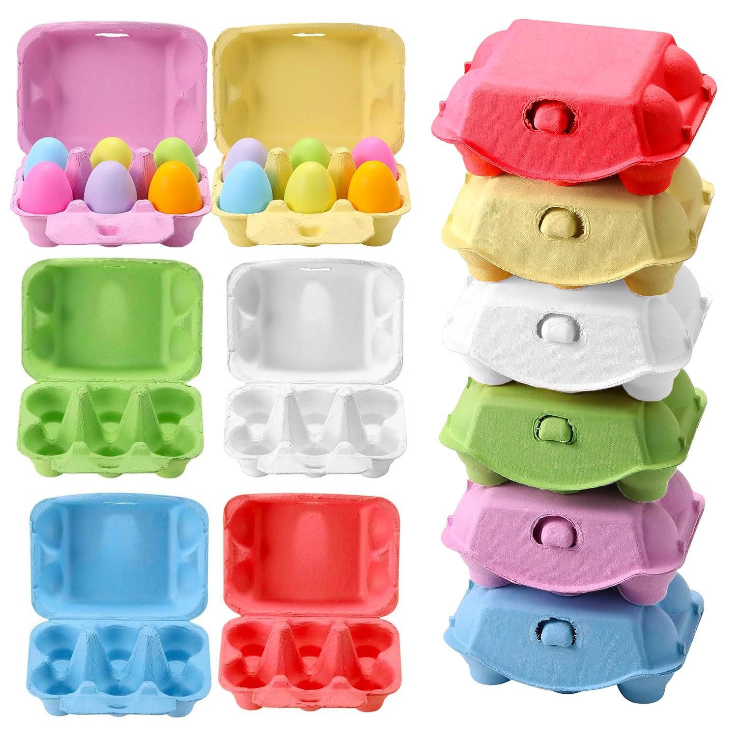 HAOZIJIE 12Pcs Half Dozen Egg Cartons,Natural Pulp Paper Cartons Cheap Bulk,Colored Egg Cartons 6 Count,Reusable Cardboard Eggs Carton for Easter Toy,Gifts,Crafts
