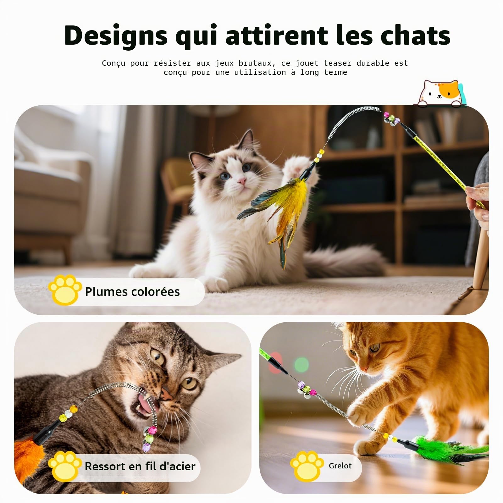 AIDIYA Jouets pour Chat avec Plumes et Baguette pour Chat Jouet en Forme de Plume pour Chat (Lot de 6)