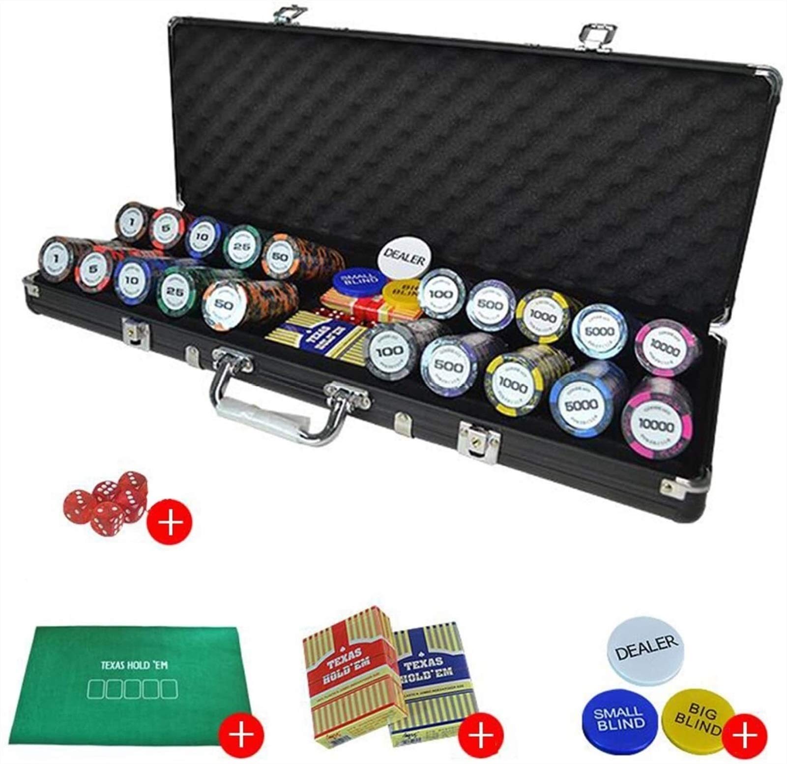 Abcoll Juego De Chips De Póquer, Casino Póker Chips Casino 14 gram Chips Compuestos X500pcs, con Estuche De Aluminio, Terraza De Tarjetas, Dados Texas Holdem Blackjack Chips De Juego (Color : 500pcs)