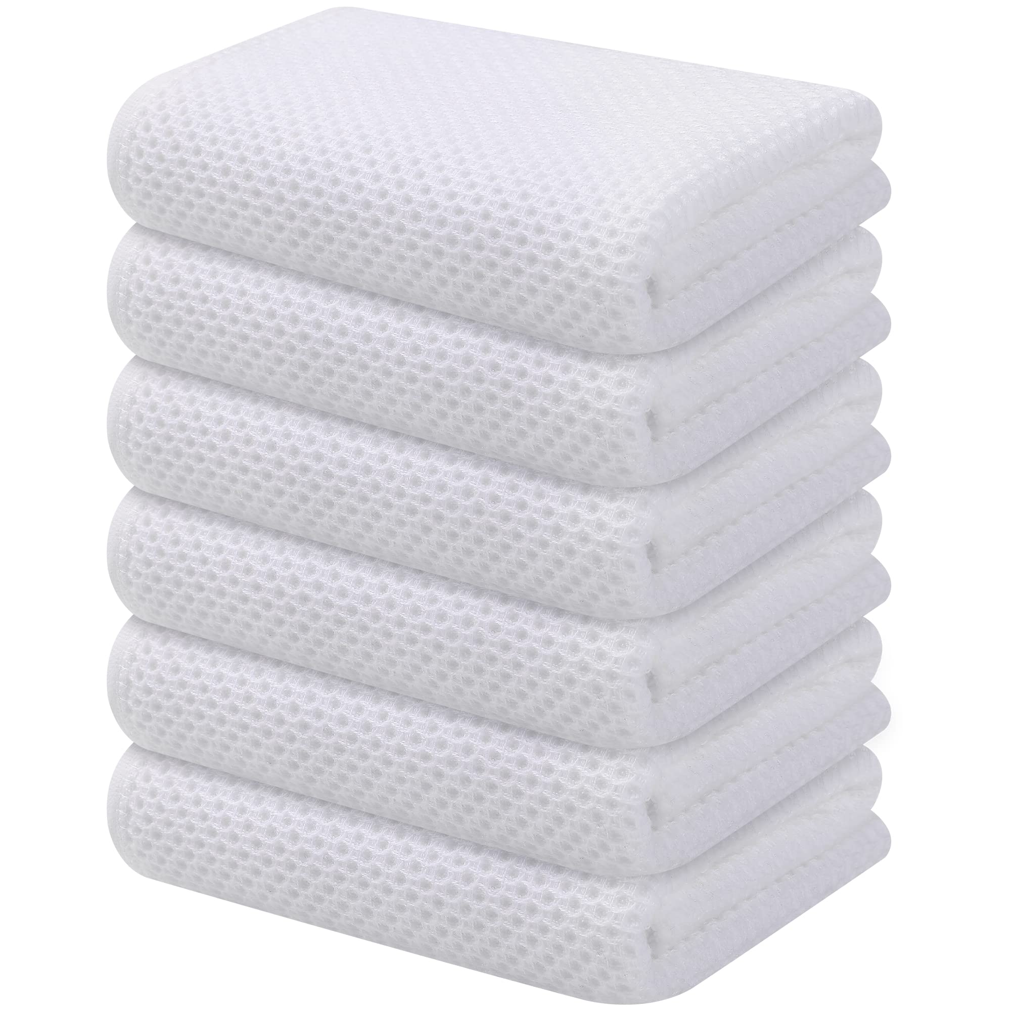 Kitinjoy 100% Cotton Waffle 6-Pack Kitchen Towels, 13" x 28", White