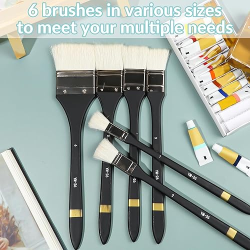 Miniatura 4 de EORTA Juego de 6 pinceles planos de pintura artística de varios tamaños, pinceles de pintura de lana, juego de pinceles para acrílico, óleo,