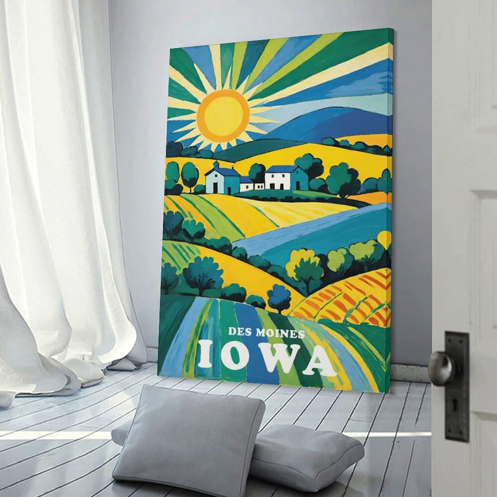 Junmoney Des Moines Iowa Landscape Decorative Canvas Print, 20x30inch(50x75cm), for Contemporary Homes, Apartments Or Offices, Home Artwork for Modern Interiors