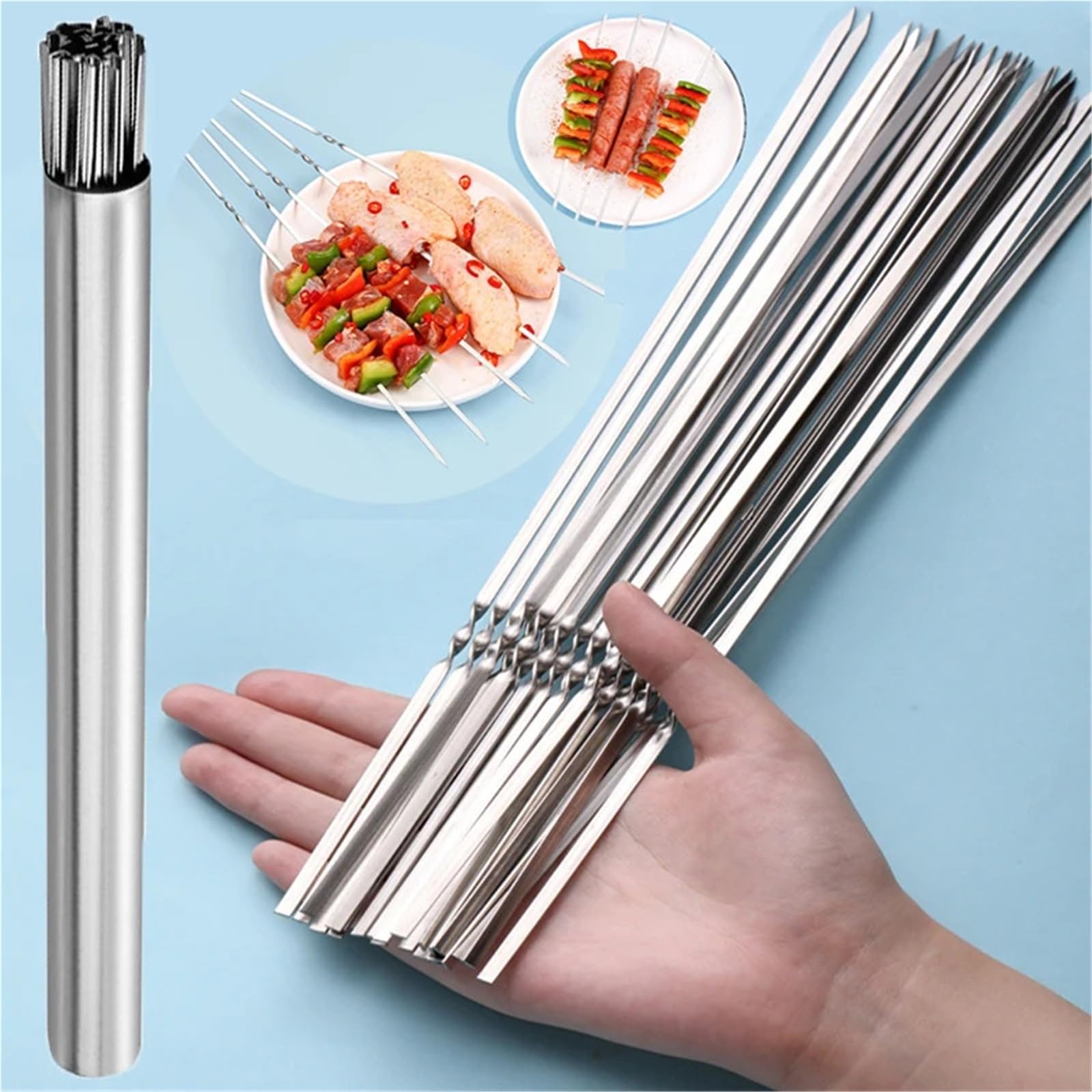 50 Uds. Brocheta de barbacoa acero inoxidable, brochetas reutilizables for, palo hierro for Kebab for acampar al aire libre, utensilios for pícnic, cocina Para Barbacoa