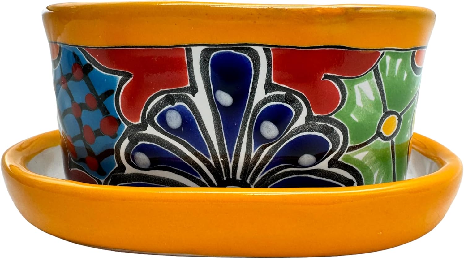 Talavera Planter w/Saucer Folk Art Indoor Outdoor Mexican Pottery Window Planter Oval Home Decor Multicolor Handmade Made in Mexico Ceramic 6.5 (P6)