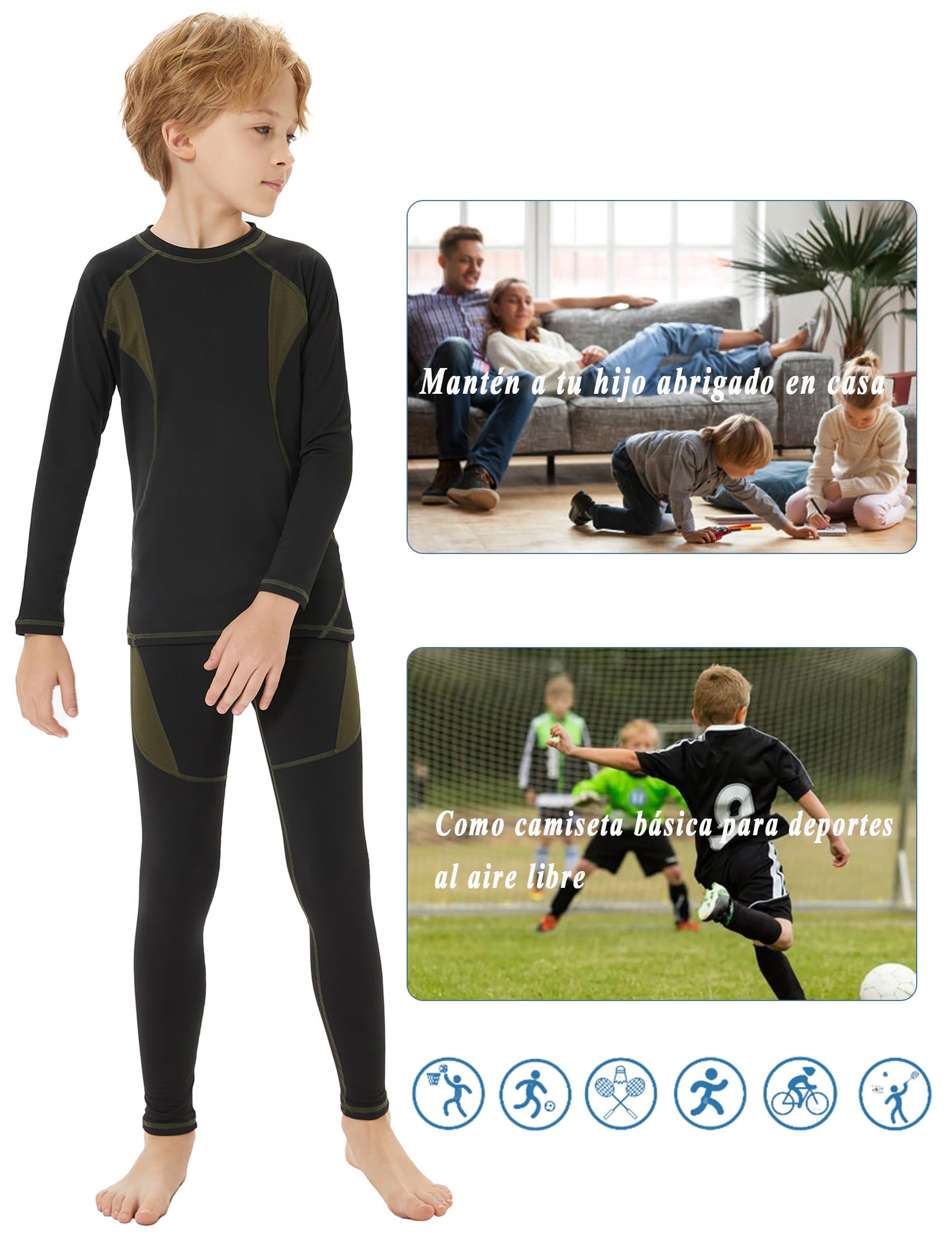 Terecey Ropa Interior Térmica para Niños Deportes Conjunto Térmico Manga Larga para Niños y Niñas Camiseta y Pantalon Térmica para Running Esquí Ciclismo