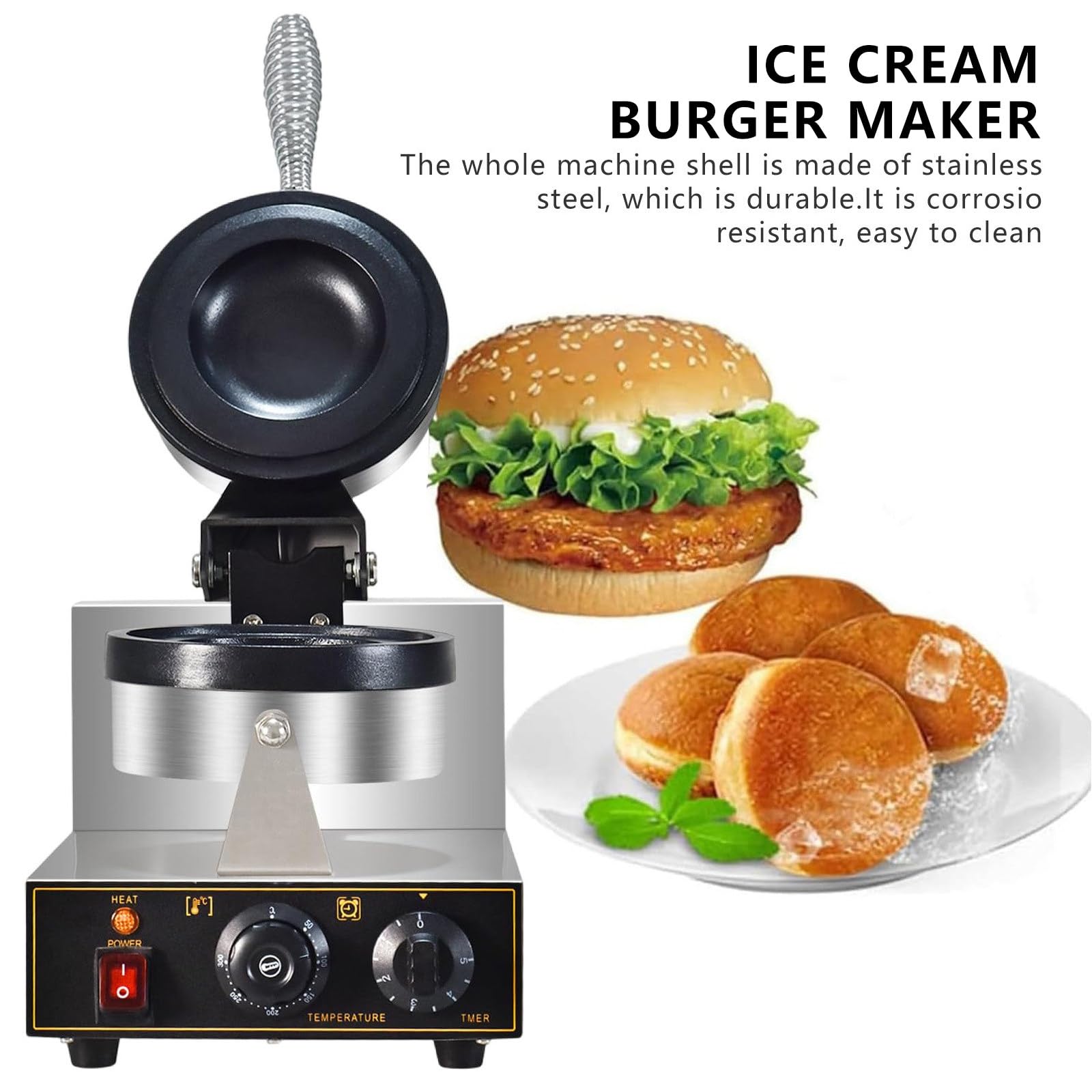 Gaufrier Électrique pour Burgers, Double Face, Plaque Antiadhésive, Idéal pour Les Food Trucks SingleHead
