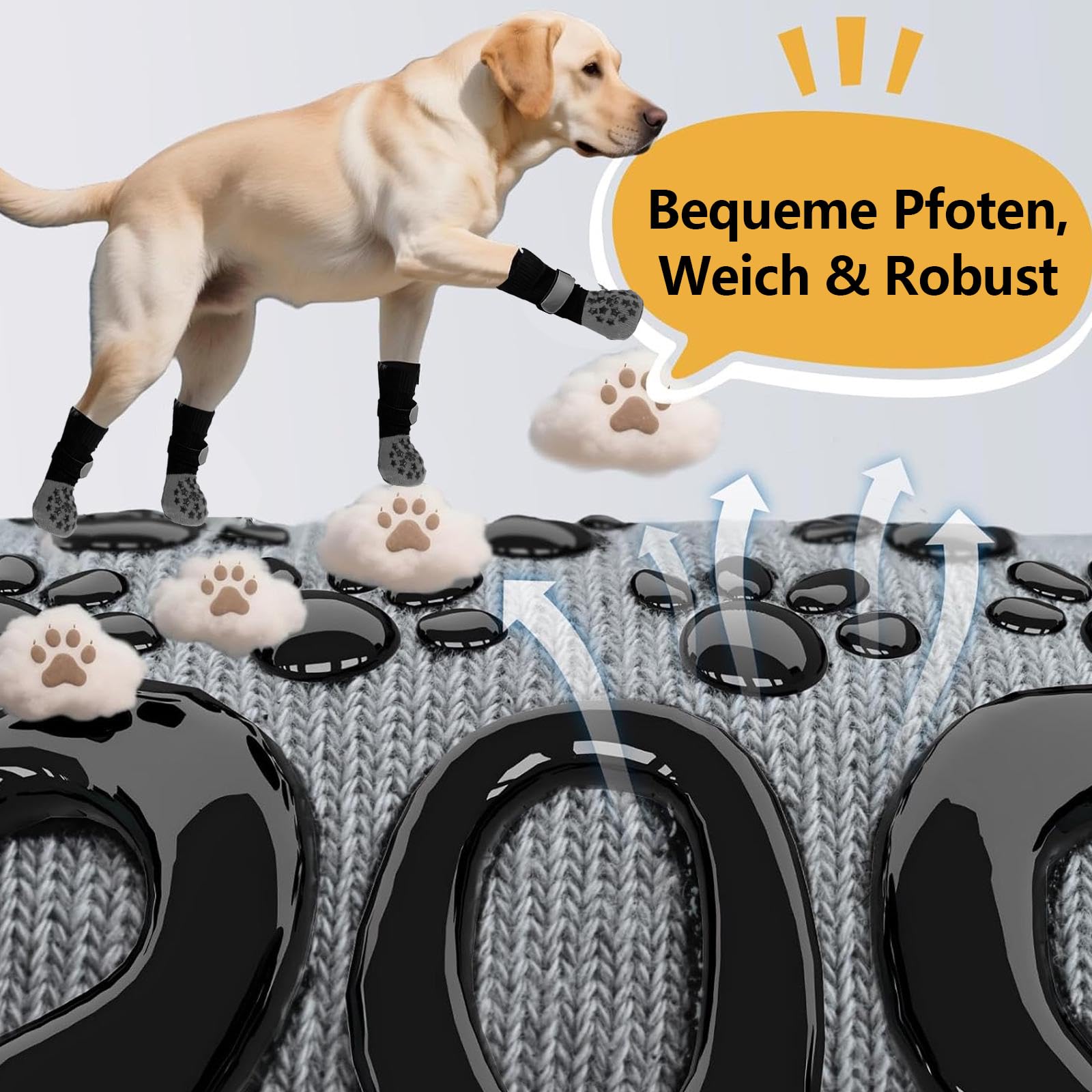 Lot de 2 paires de chaussettes antidérapantes pour chien - Protection des pattes de chien - Protection contre la chaleur - Avec fermeture réglable et bande réfléchissante - Contrôle complet de