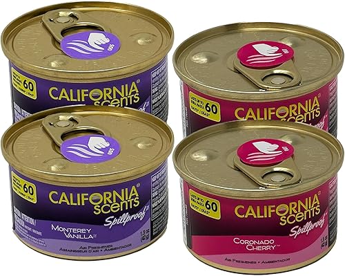 California Scents Ambientador de latas a prueba de derrames en aromas de cereza Coronado y vainilla Monterey el mejor ambientador de coche y