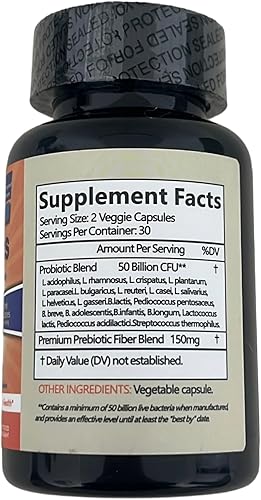 Miniatura 3 de Probióticos, 50 mil millones de UFC, 20 cepas, 60 cápsulas vegetarianas, sin OMG, complejo de enzimas digestivas, paquete de 3, suministro para 90