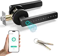 Fechadura Digital Biométrica, 4 em 1 Inteligente Eletronica de Embutir com Tuya APP Touch Screen Fechadura Digital - Abertura via Biometria, Senha Numérica, Chave e APP