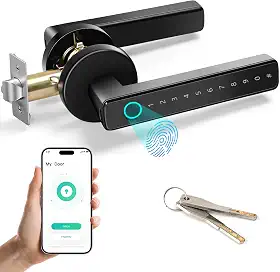 Fechadura Digital Biométrica, 4 em 1 Inteligente Eletronica de Embutir com Tuya APP Touch Screen Fechadura Digital - Abertura via Biometria, Senha Numérica, Chave e APP
