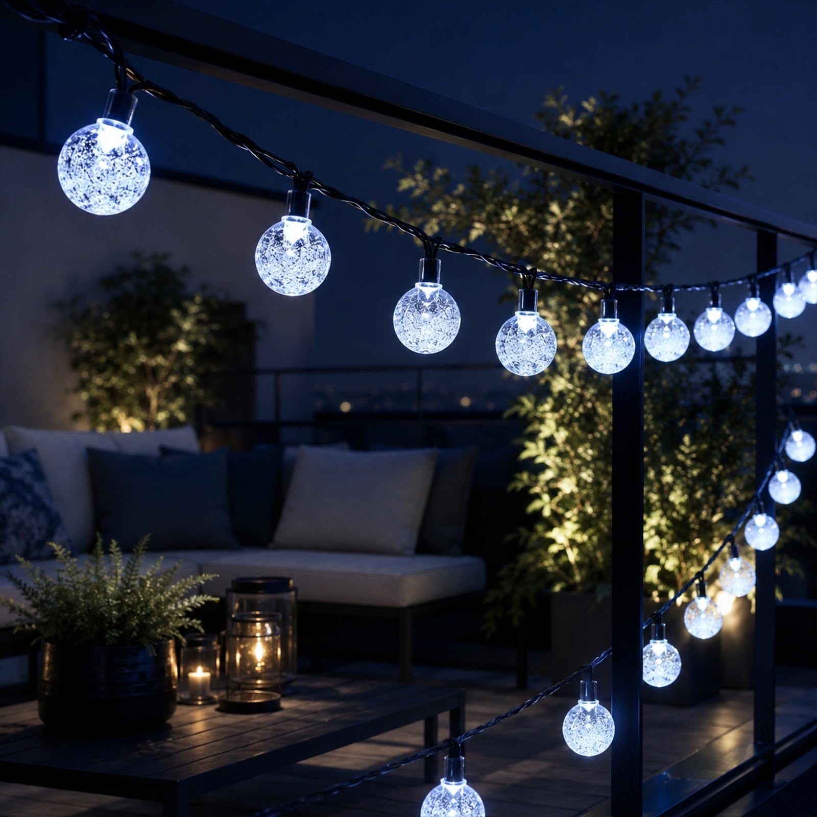 Hiseng Catena Luminosa Esterna Solare, Luci Solari Esterno da Giardino a Bolle LED, Sfera a Bolle da 2,3 cm, Lampade Solari Impermeabili per Campeggio, Terrazzo, Balcone (Bianco,22m 200LED)