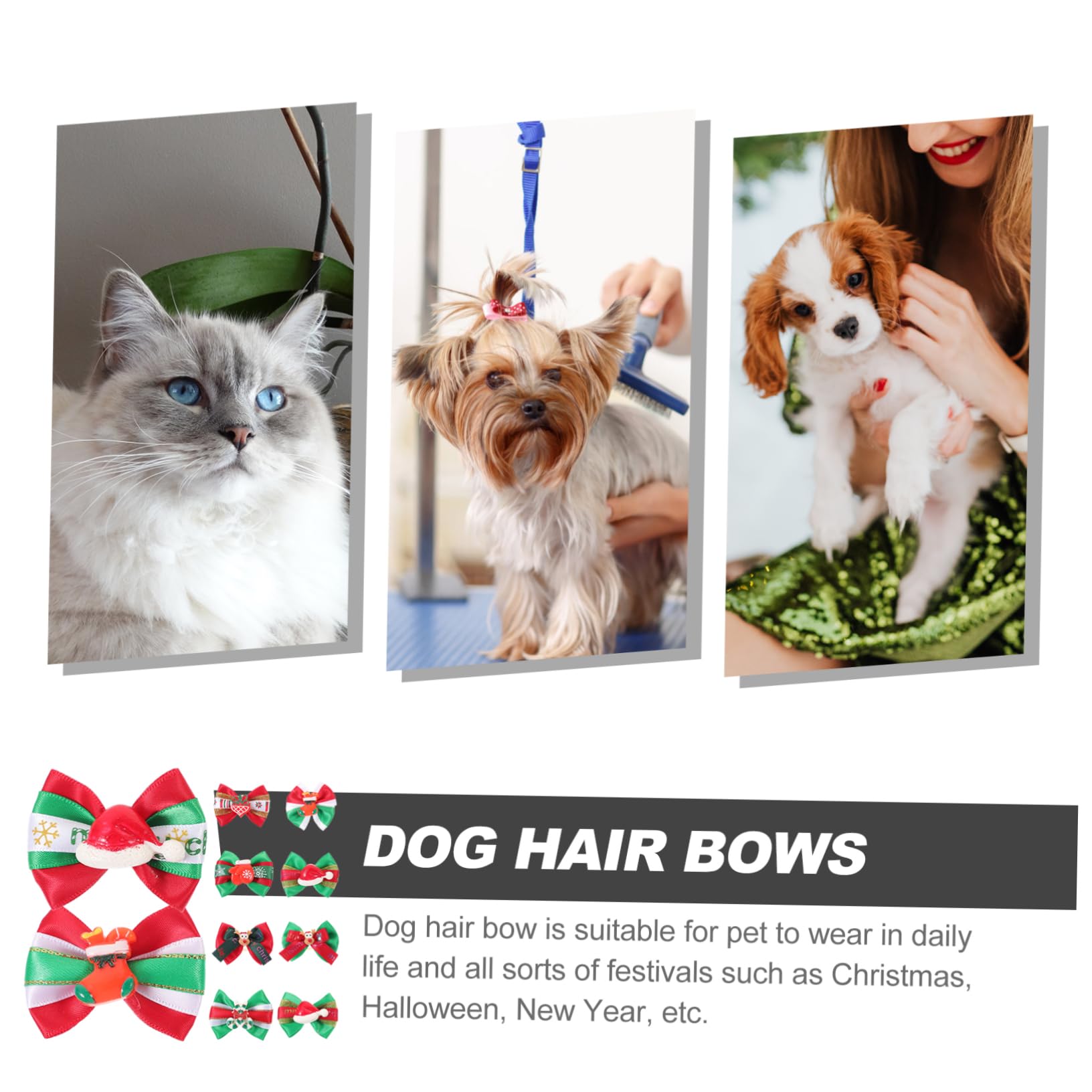 Abaodam 10Pcs Christmas Dog Hair Bows Puppy Hair Accessories Adorable Holiday Decorations for Dogs Lightweight Material for Daily Wear and Special Occasions
