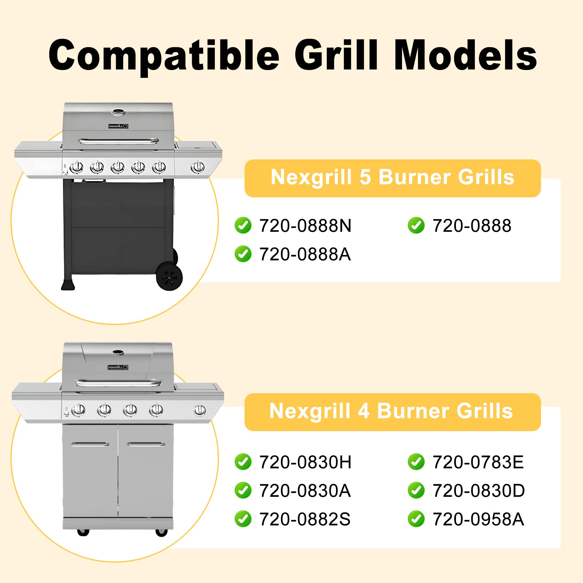 Grill Ersatzteile für Nexgrill 5 Brenner 720-0888N, 720-0888, 4 Brenner 720-0830H, 720-0783E, Verstellbare Grillfettwanne mit Auffangwanne, Heizplatten, Brenner und Zünder für Nexgrill