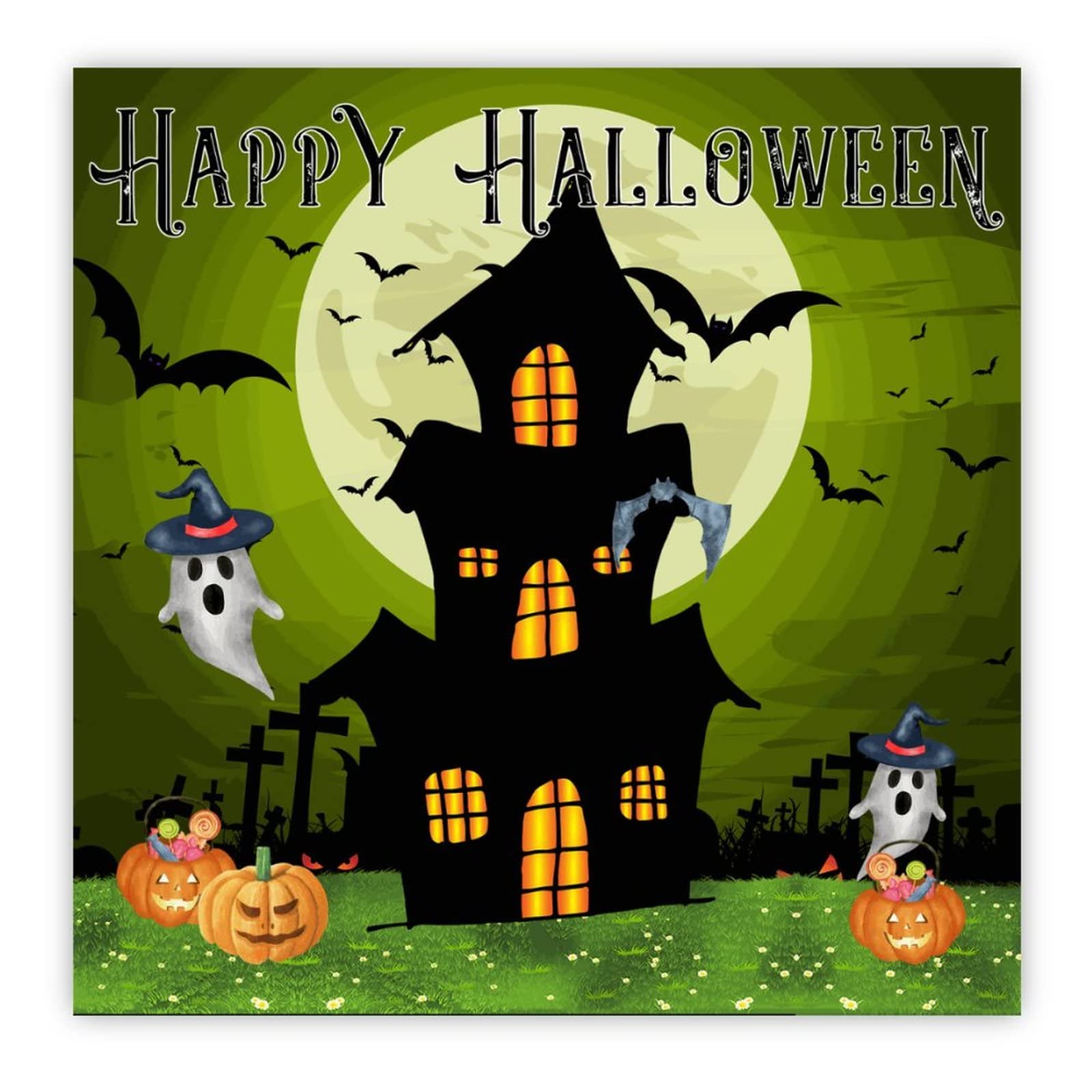 Panneau en bois citrouille fantôme château lune décoration murale rustique Halloween