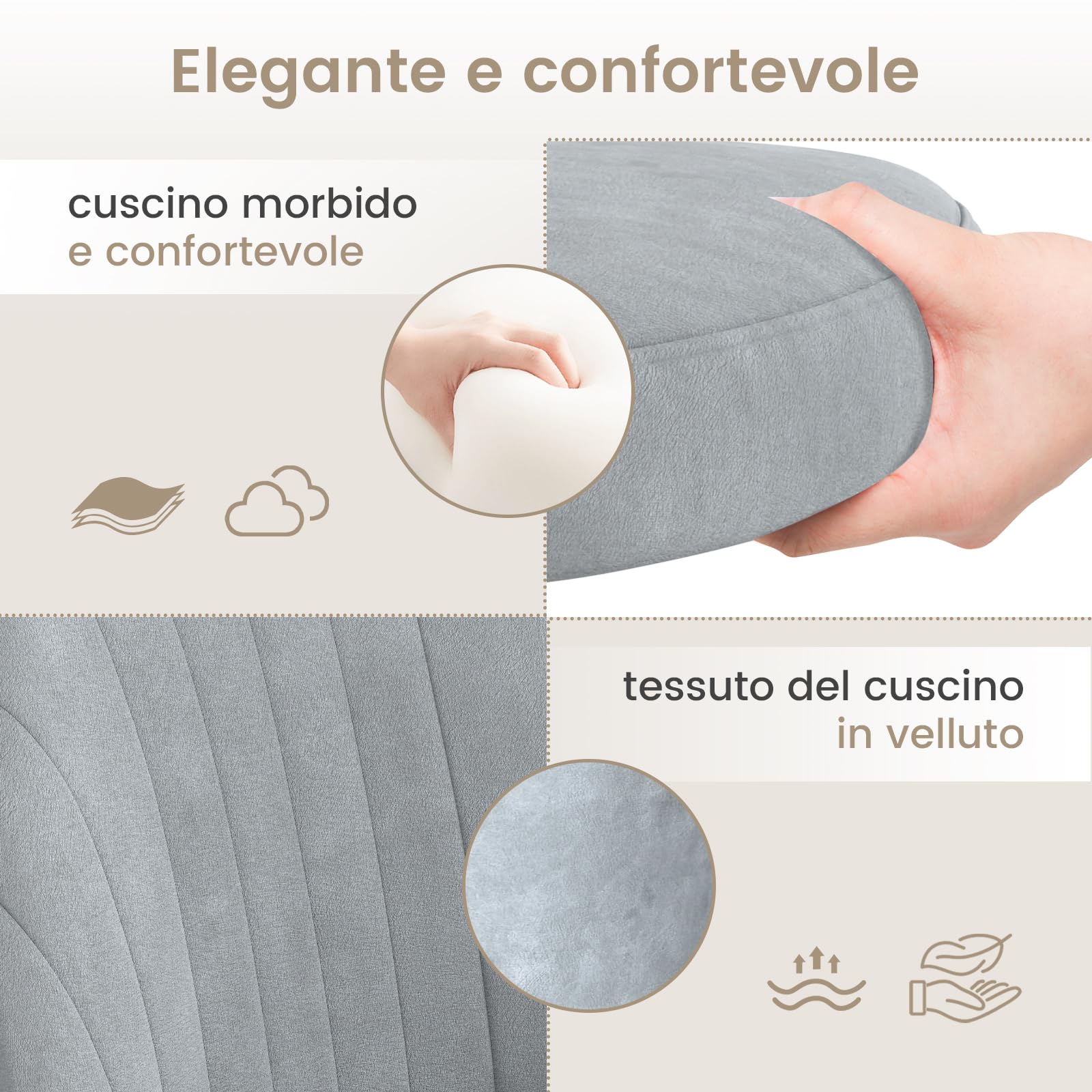 naspaluro Sedia da Ufficio Sedia Vanity, Sedia da Camera in Velluto, Sedie da Camera Senza Braccioli Con Ruote, Poltrona Scrivania per Casa,Sedie Morbida Regolabile in Altezza,per Camere Letto,Grigio