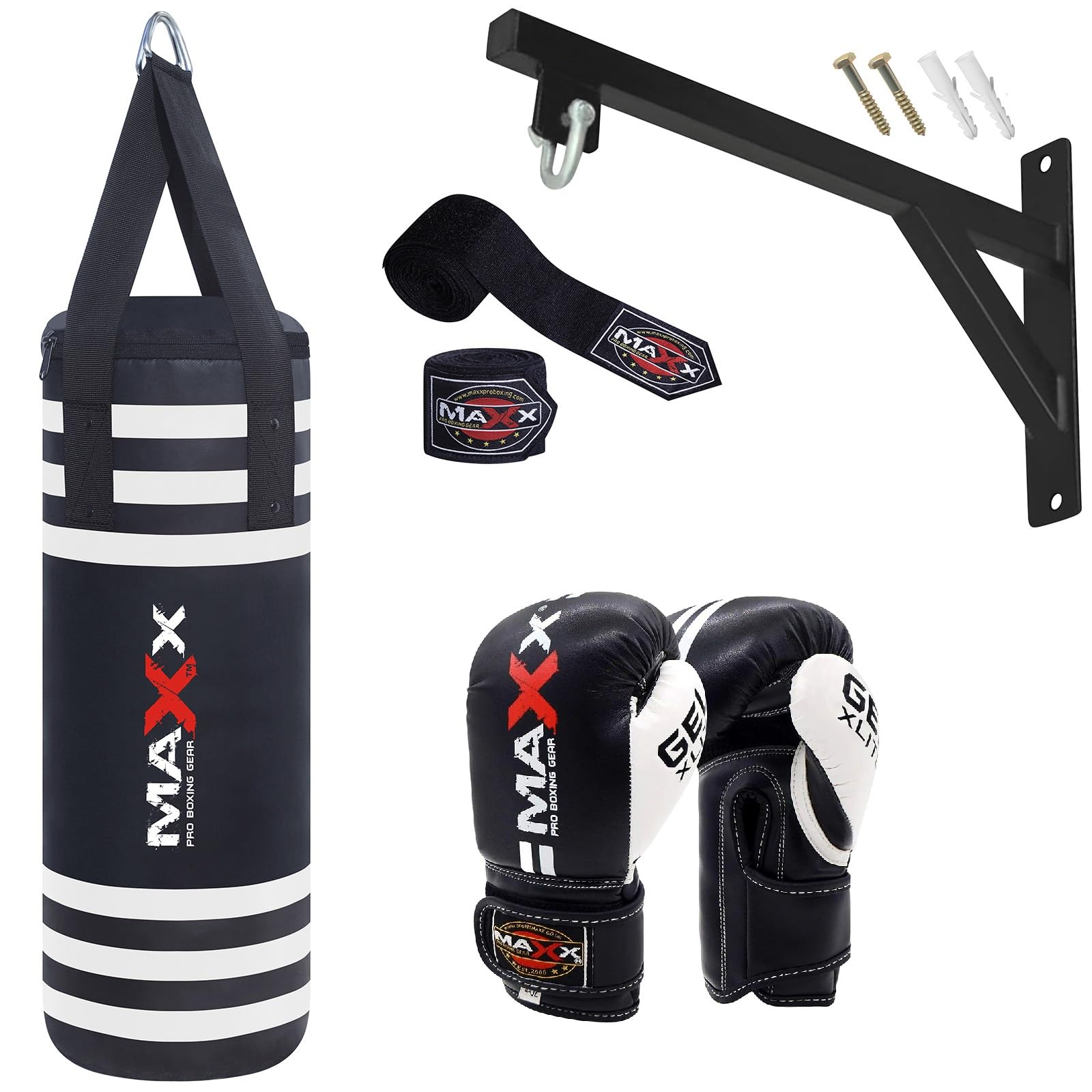 MAXX Kids Punch Bag Boxing Junior punching bag Bracket Hook 6oz Or 8oz gloves (WITH 6OZ GLOVES, BAG WITH BRACKET)
