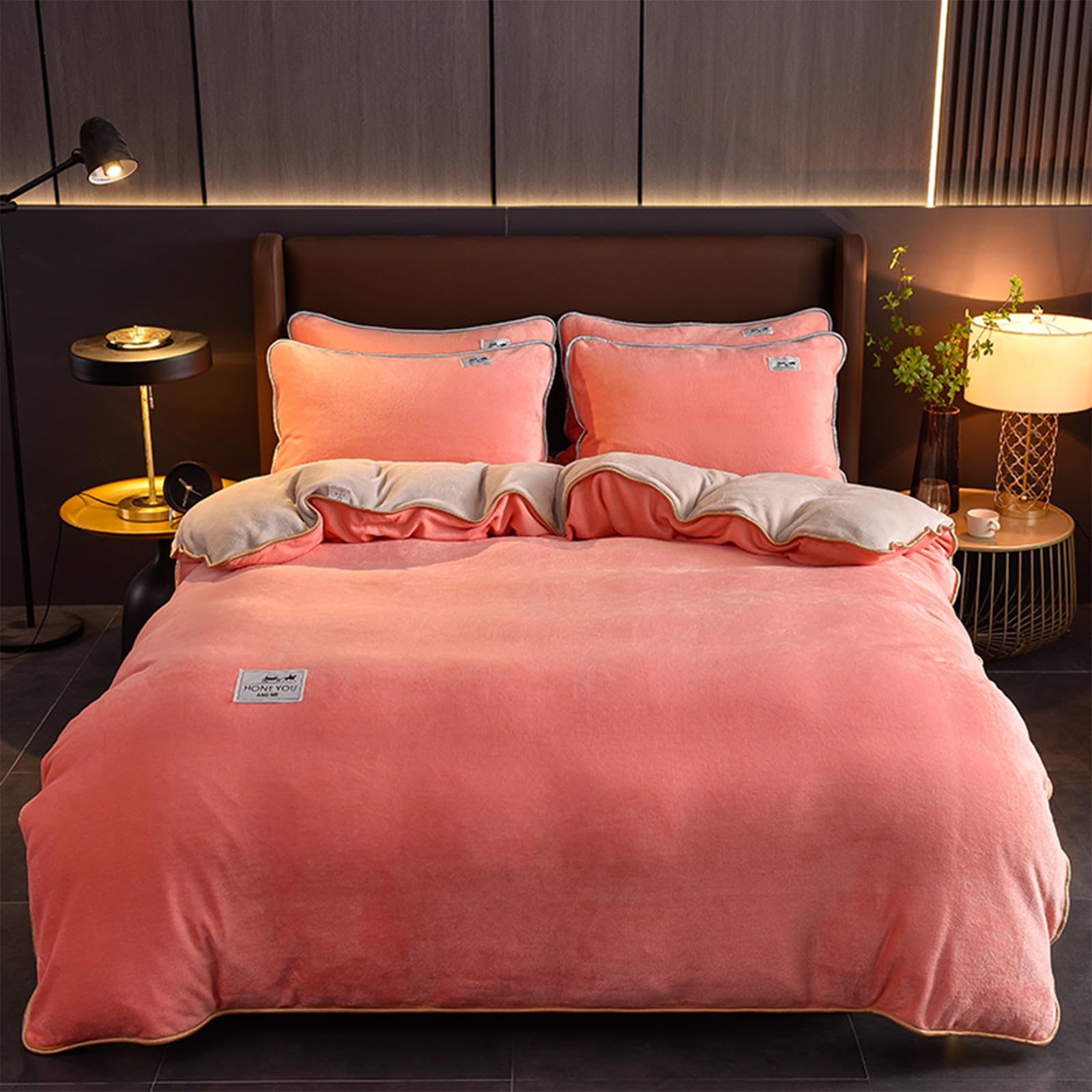 Juego de Funda Nórdica Cálida, Juego de Cama Térmico Grueso y Acogedor de Franela de Terciopelo, 1 Funda de Edredón de Forro Polar, 1 Sábana y 2 Fundas de Almohada (Pink Khaki,220x240cm)