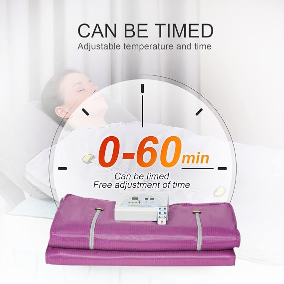 Infrared Sauna Blanket, 2 Zones Sauna Blanket for Home Use, Portable Design for Relaxation and Higher Detoxification, Timer Control, 180 x 80 cm