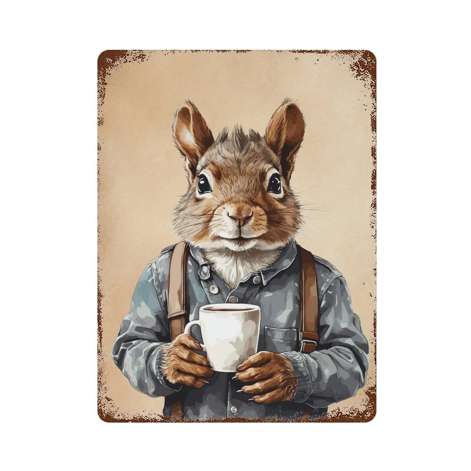 Rust Effect Squirrel Vintage Rust Metal Sign 15.7"x11.8", Classic Wall Plaque for Shed, Workshop And Garage Wall Decor