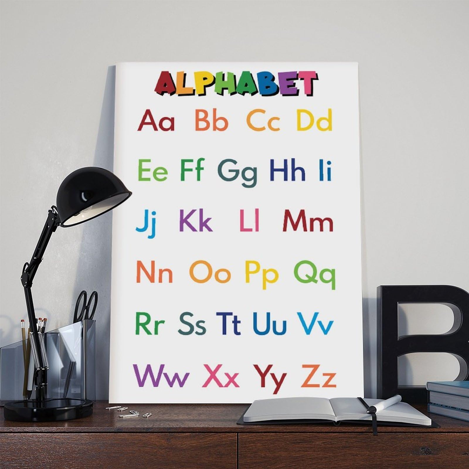 Poster de l'alphabet pour enfants, affiche éducative, apprentissage préscolaire, apprentissage de l'alphabet, décoration murale de salle de classe, impression numérique, impression sur toile