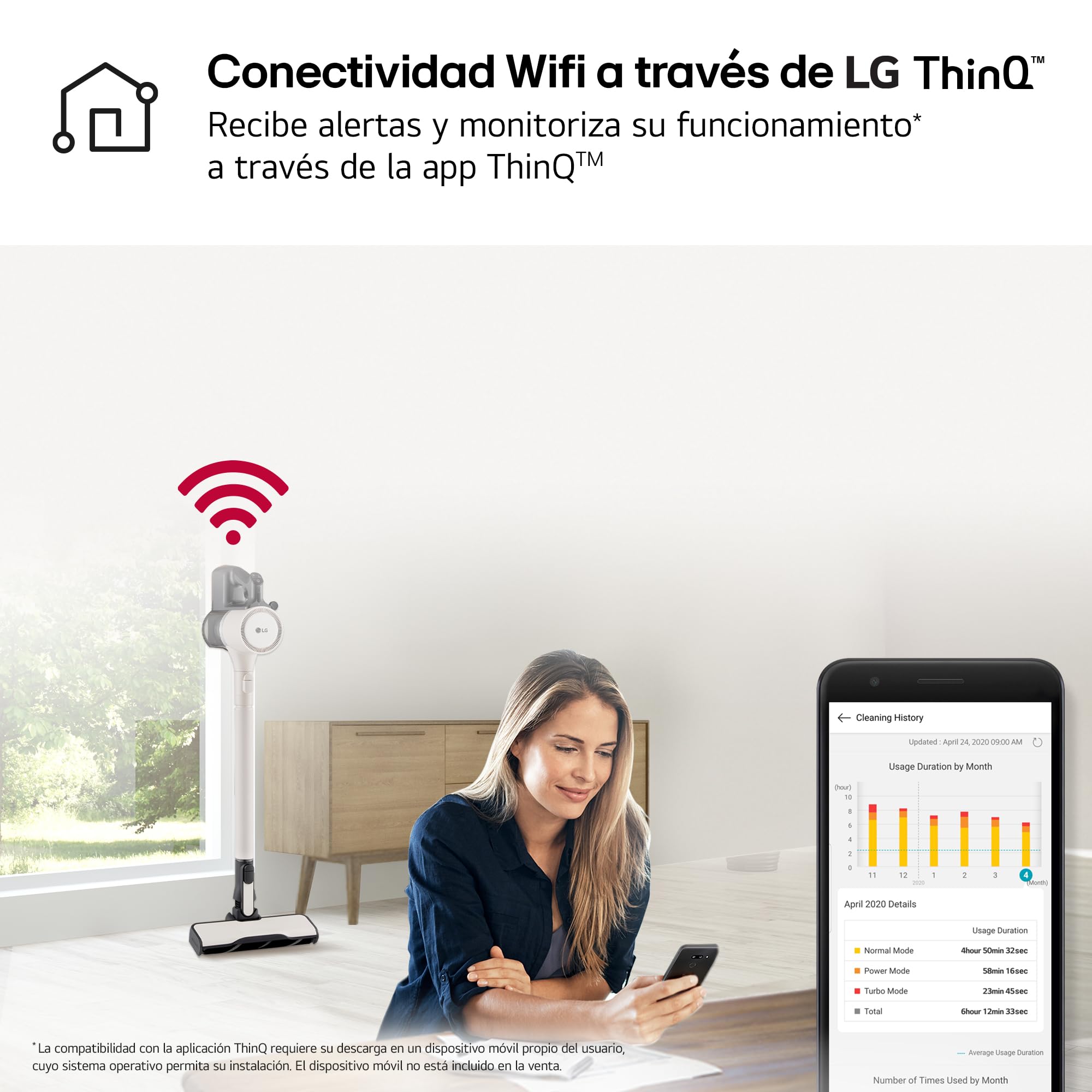 LG A9K-LITE1C - Aspirador Escoba, Kompressor 220W succión, con Sistema de compresión de Polvo, Cepillo con luz LED, Beige