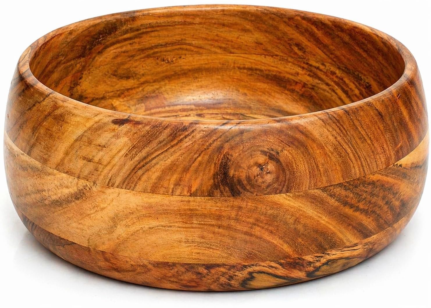 Bol de service en bois d'acacia 25cm pour salades et fruits de style rustique naturel