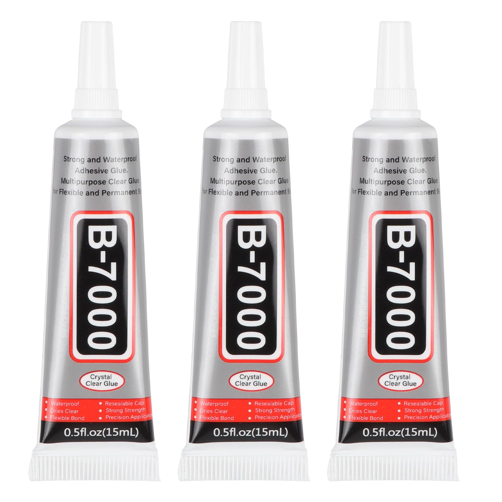 B7000 Glue Clear with Precision Tip, 3Pcs 15ml B-7000 Glues, Bedazzling Glue for Bedazzling Kit, Multi Function Rhinestone Glues for DIY Craft Makeup Clothes Shoes Fabric Jewelry Making Nail Art ect