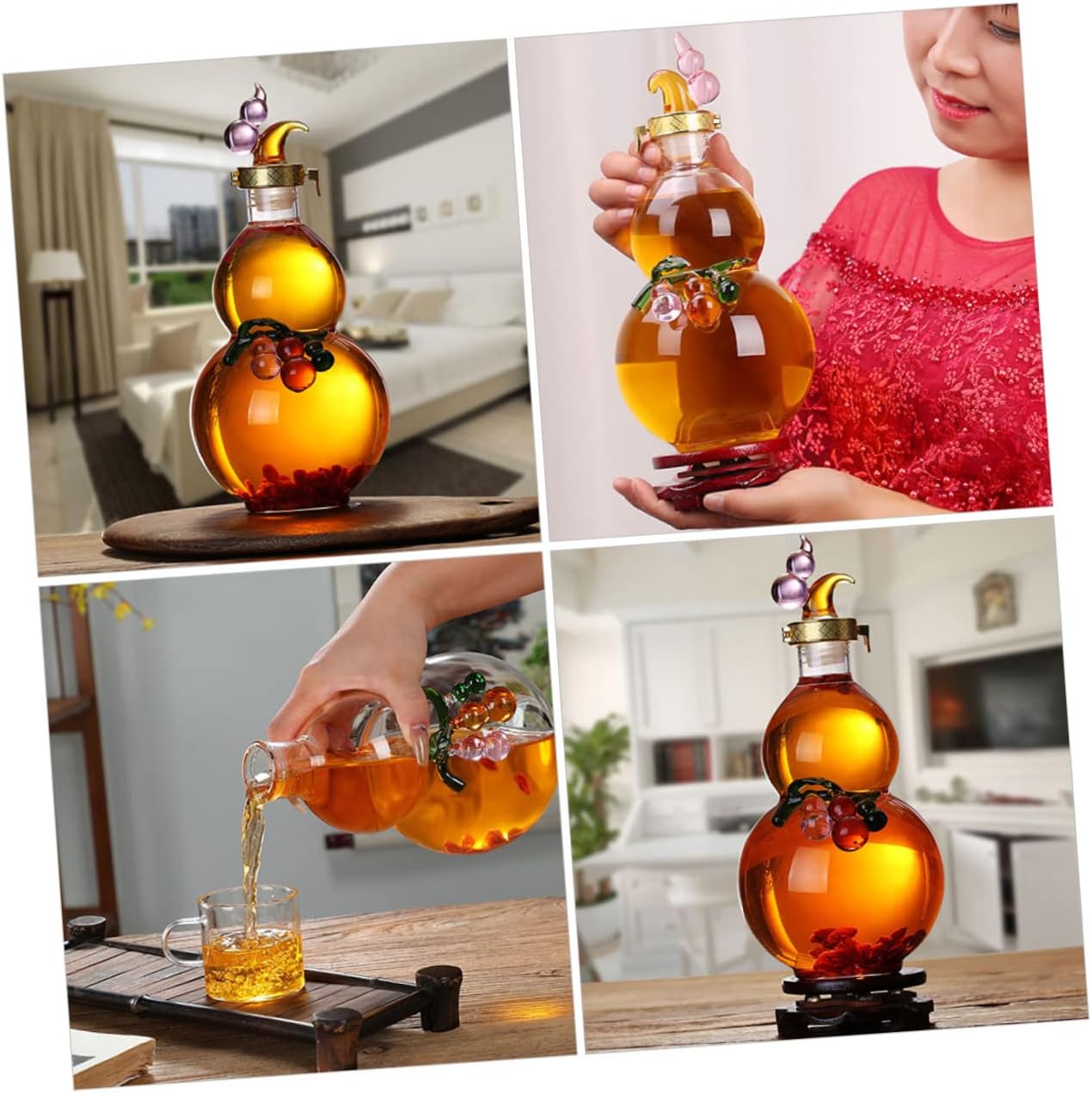 Gourd Wine Bottle Empty Glass Decorative Metal Tin Lid Perfect for Whiskey Vodka Brandy Random Color