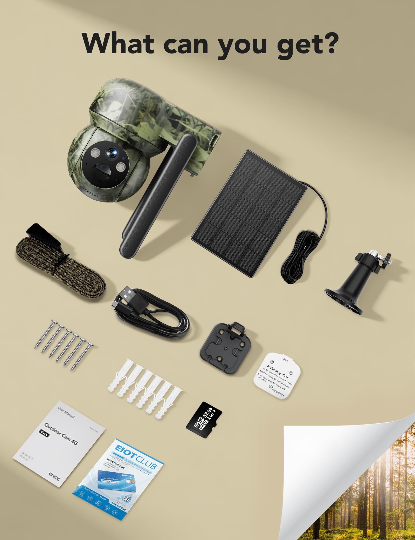 GNCC 4G LTE Wildkamera mit SIM Karte＆32GB SD Karte, 2K Solar Wildkamera mit Handyübertragung App mit Bewegungsmelder Nachtsicht, 300 MB di Dati Gratuiti, IP65 Wasserdicht, Monitoraggio a 360°
