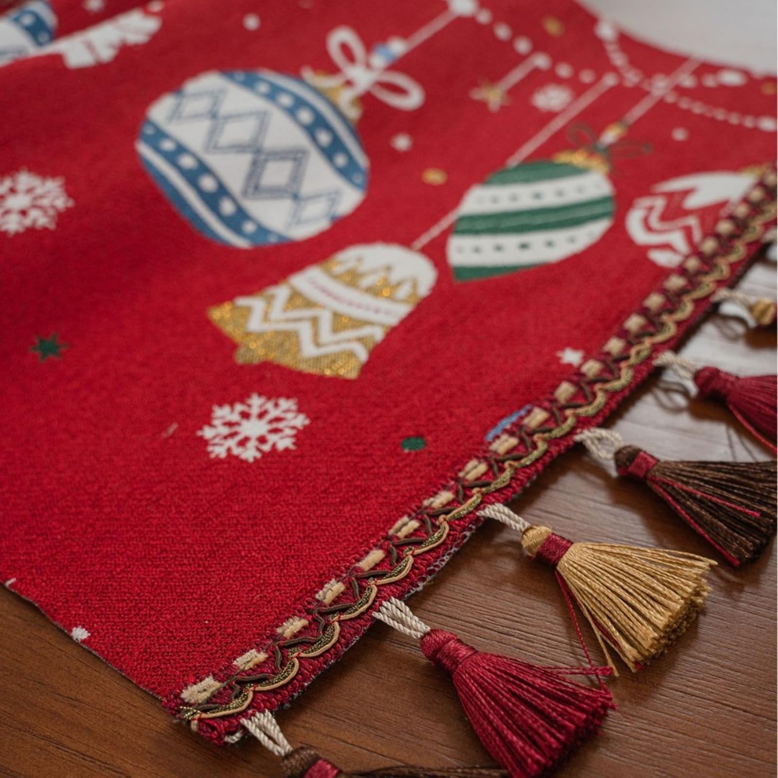 Tischläufer Landhausstil Polyester, Tischläufer Wohnzimmer 35x350 cm, Weihnachtsmuster mit Quasten