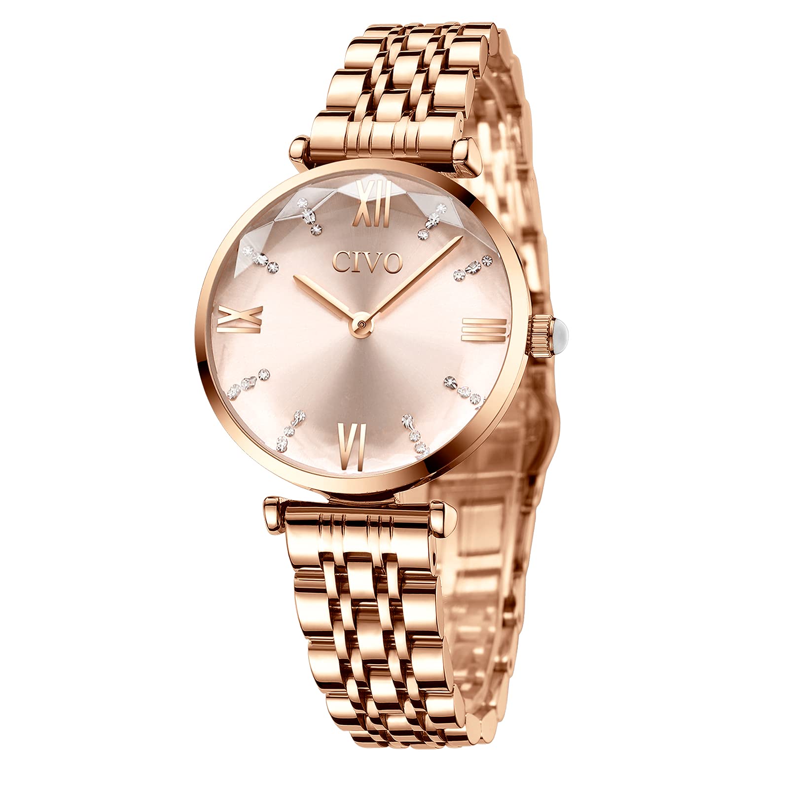 CIVO Womens Watch Stainless Steel Waterproof Analog Quartz Wrist Watch Fashion Elegant Designer Unique Two Hands with Diamond Time Scale Dial