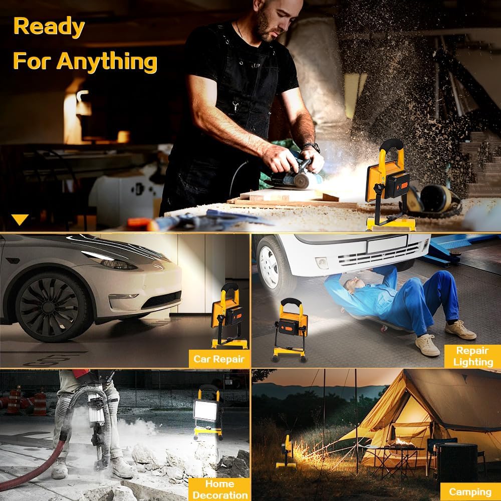 30W Rechargeable LED Work Light, Work Light 360° Rotation,2000LM,9000mAh,IP65 Waterproof Portable Work Light for Workshop,DIY,Garage,Construction