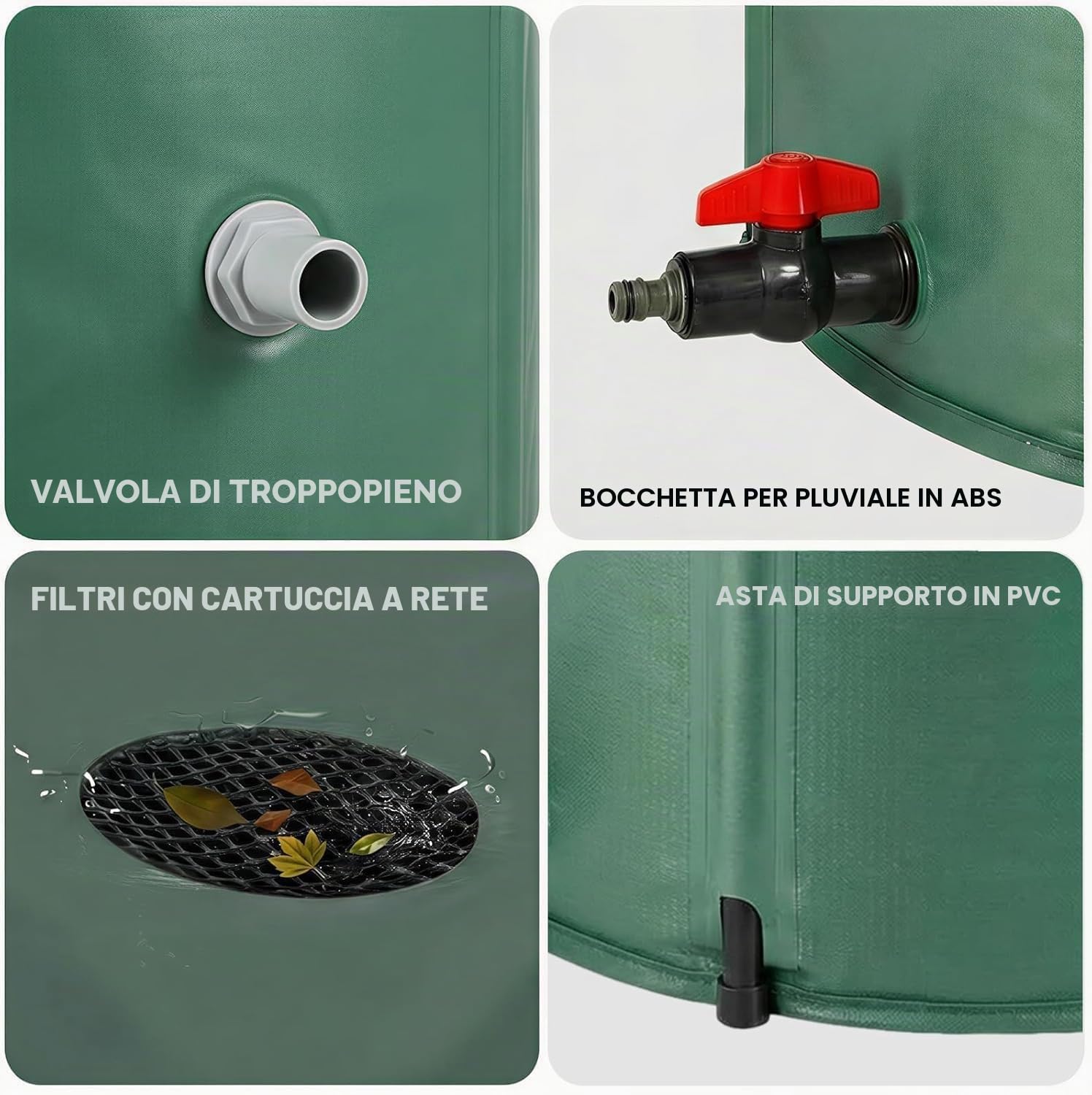 Serbatoio Acqua Piovana Pieghevole 500L 1000L Verde | Cisterna Raccolta con Rubinetto Superiore e Scarico Inferiore, Contenitore Portatile per Giardino, Irrigazione e Campeggio(264 gallons/1000 L)