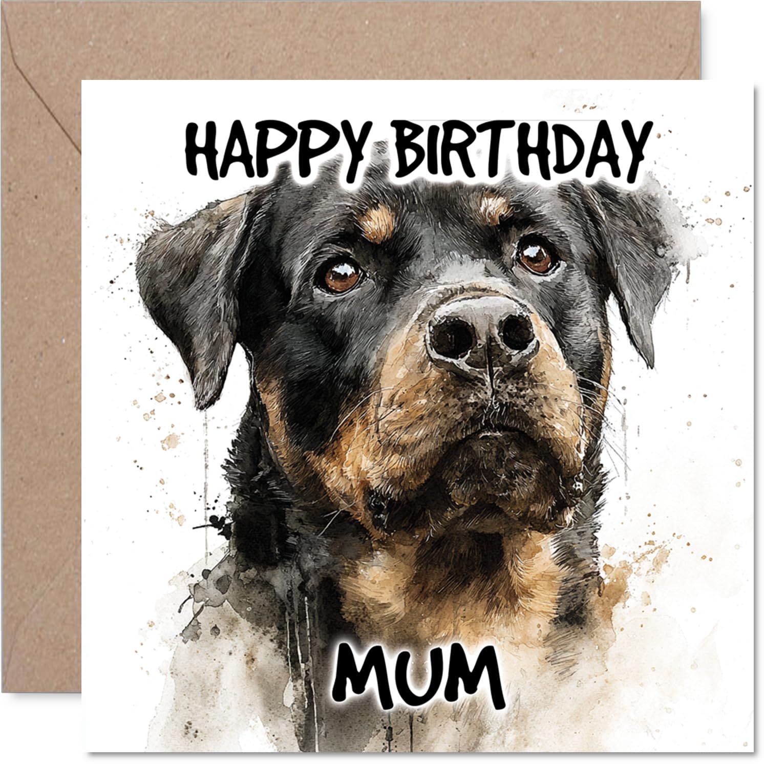 Mum Birthday Card - Rottweiler - Happy Birthday Card for Mum from Son Daughter, 145mm Dog Breeds Bday Greeting Cards
