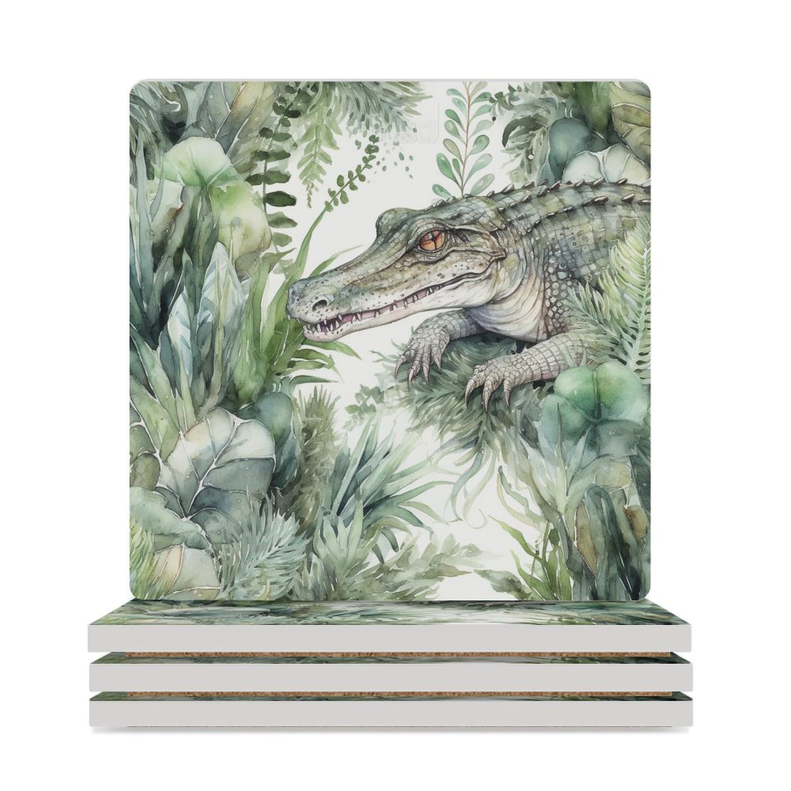 Dessous de verre réutilisables vert crocodile table basse cuisine