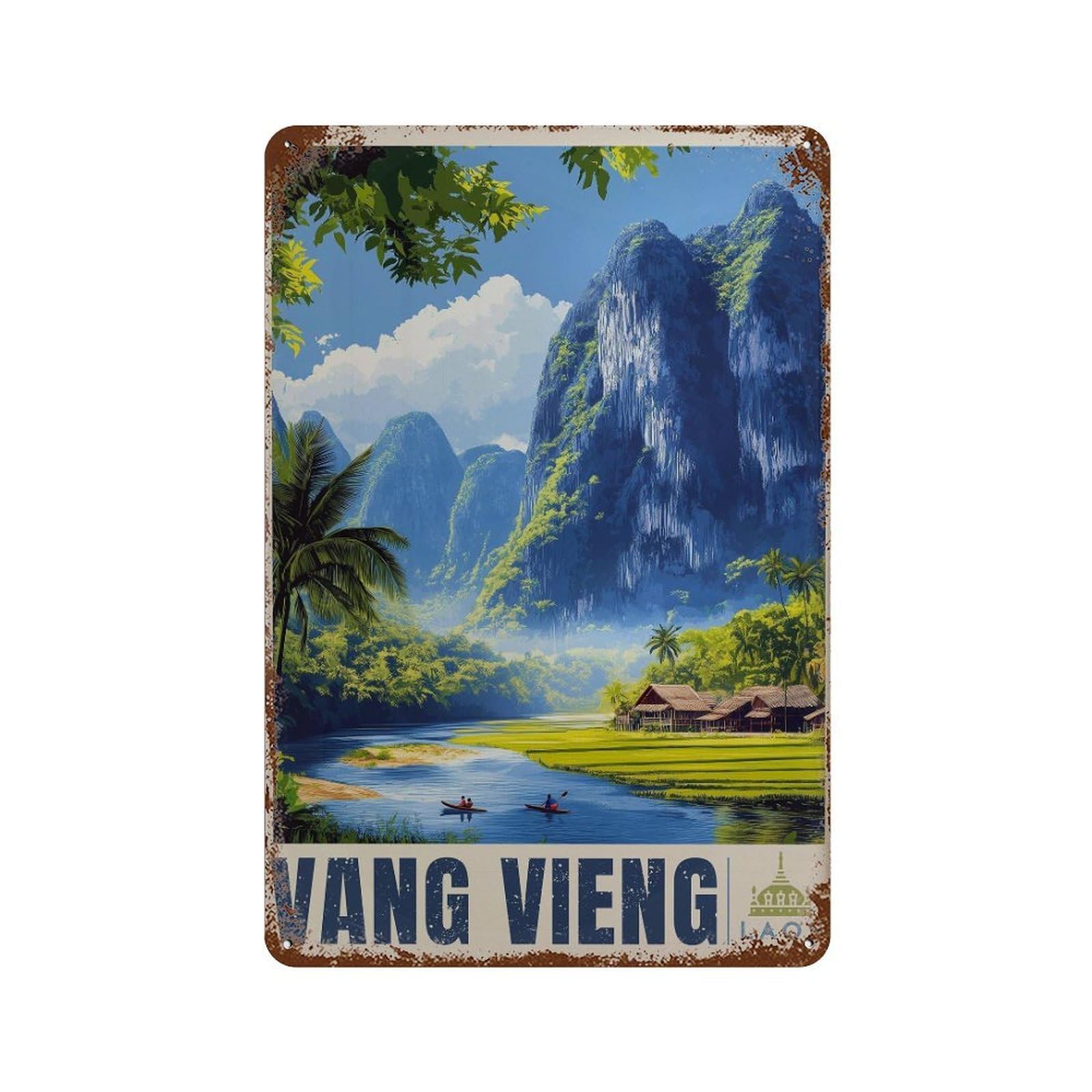 xiaoxiaoshen Vang Vieng Laos Travel Mountain Wall Decor Art Metal Tin Poster Modern Home Decor Art Home Bar Shop Decorations Vintage Sign 30x20cm