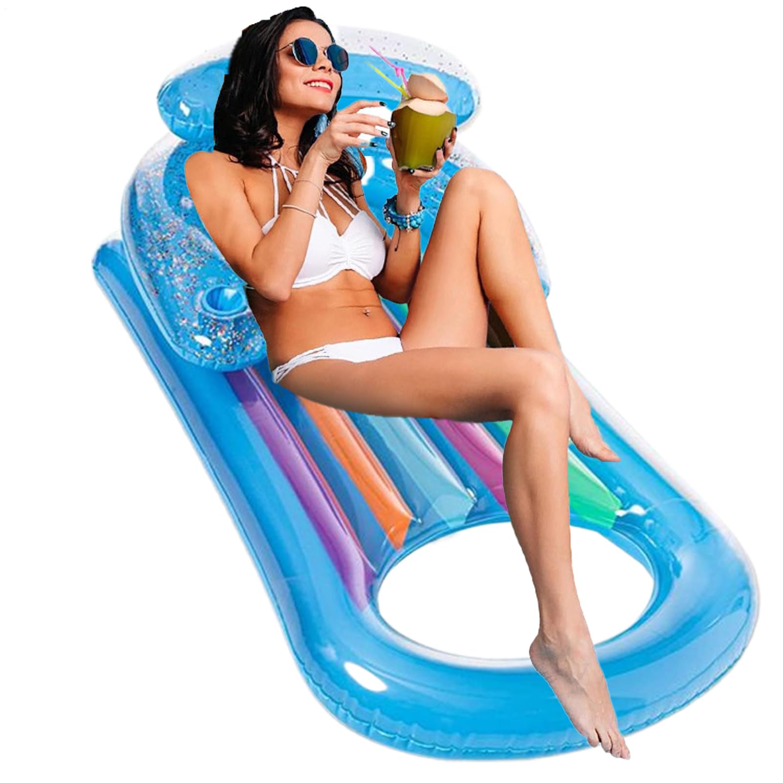 Inflatable Armchair Pool Lounger, Water Lounger Hammock, Swimming Pool Lounge Float, Lightweight Inflatable Floats Lounger, Summer Pool Lounger, Pool Floats Adult for Poolside, Camping, Pool, Lake