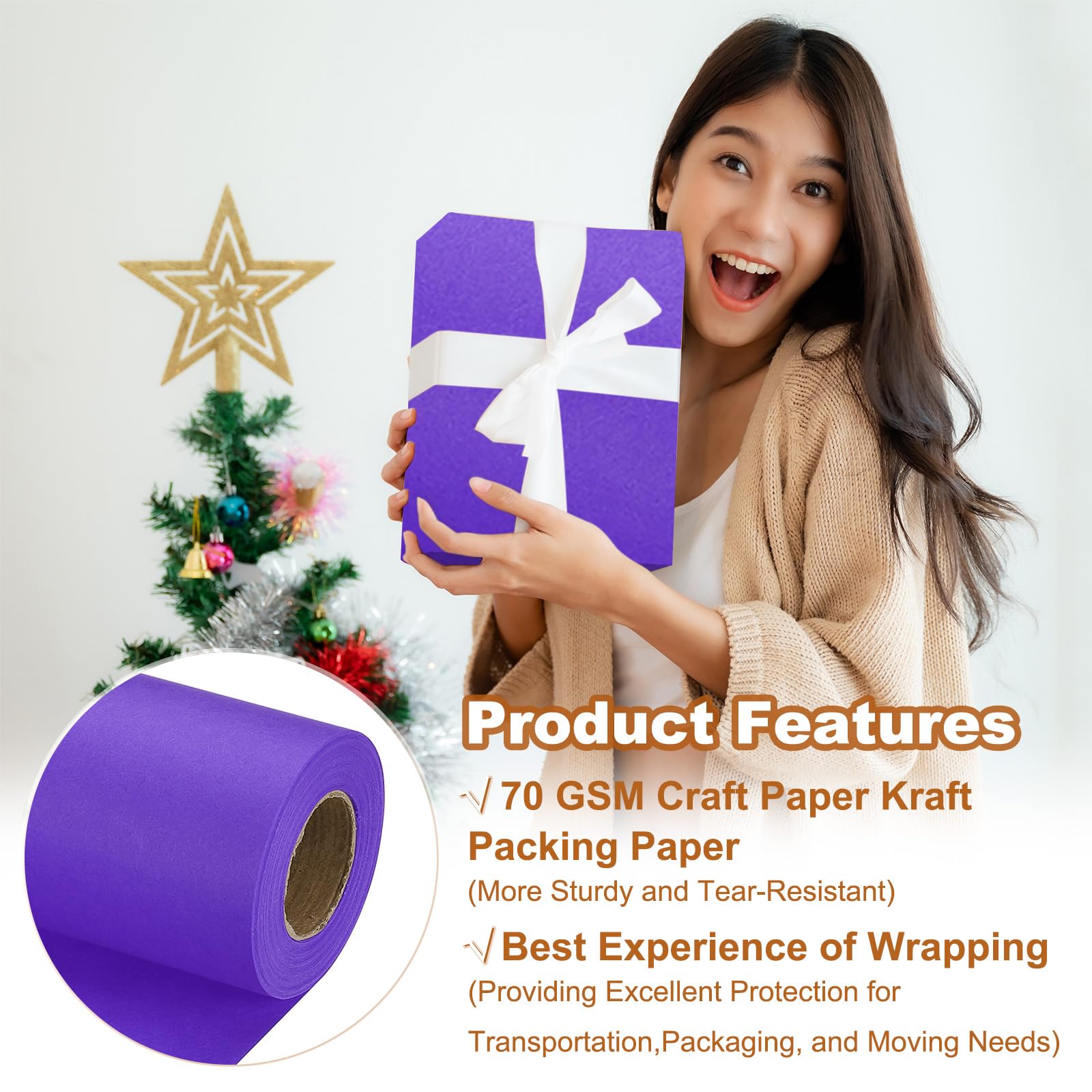 PATIKIL Wrapping Paper, 15" x 500"(42') 70 GSM Craft Paper Roll Kraft Packing Paper for Poster Bulletin Board Gift Wrapping - Image 3