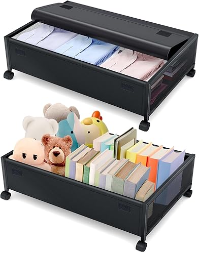 Almacenamiento debajo de la cama, contenedores de almacenamiento debajo de la cama, almacenamiento de metal mejorado debajo de la cama con ruedas y