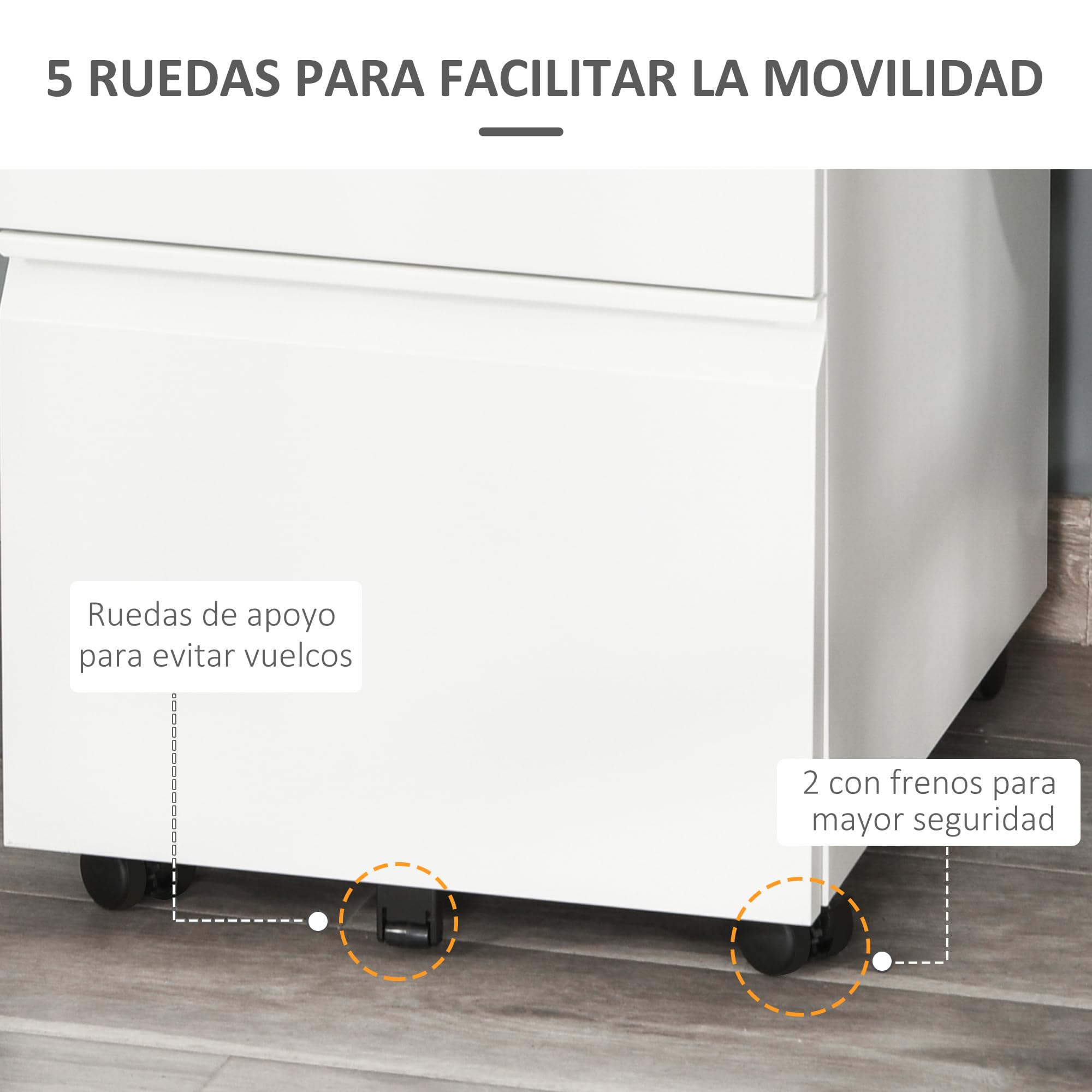 Vinsetto Cajonera de Oficina Mueble Archivador de Acero con 4 Ruedas 3 Cajones Cerradura y 2 Llaves para Tamaño A4 Carta para Estudio Salón 39x48x60 cm Blanco