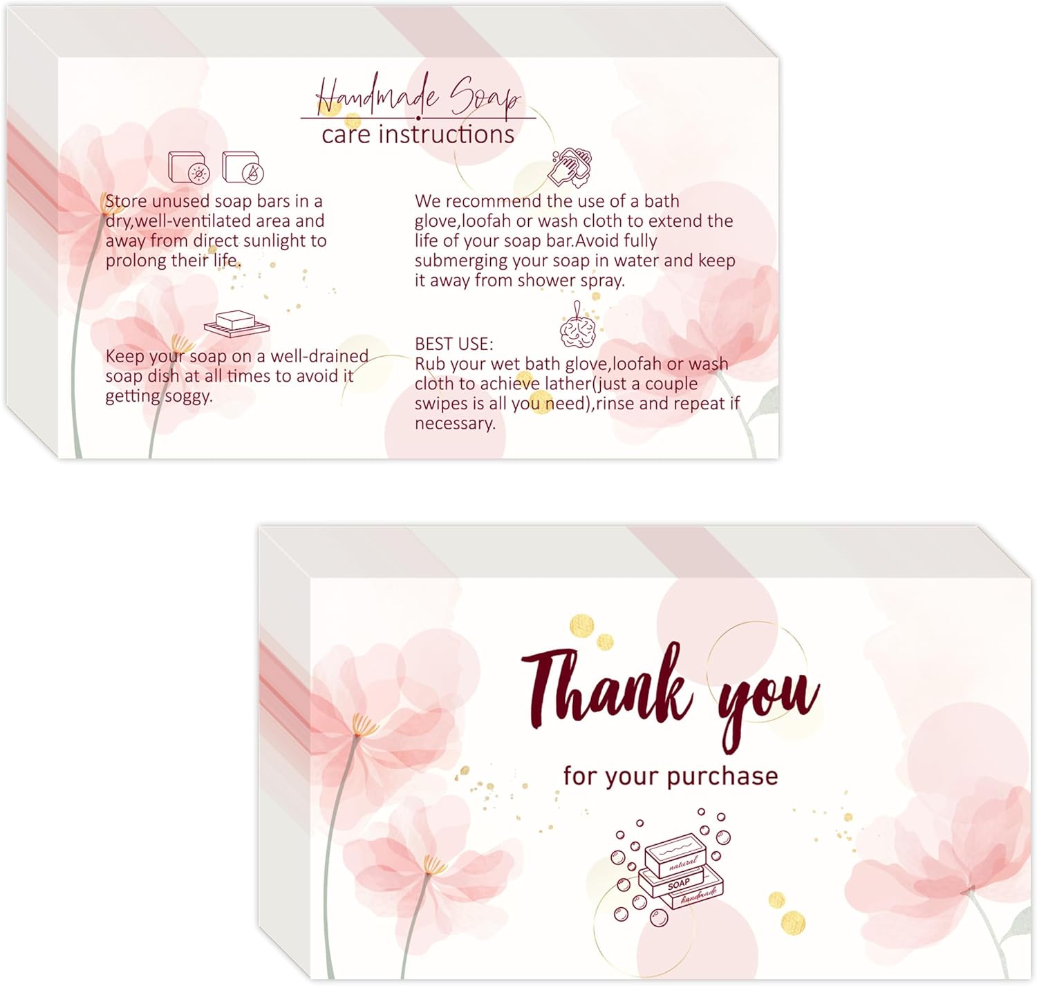 240 Pcs Handmade Soap Care Cards Soap Care Guide Bar Card & Instructions for Soap Makers Feminine Soap Care and Minimalist Template