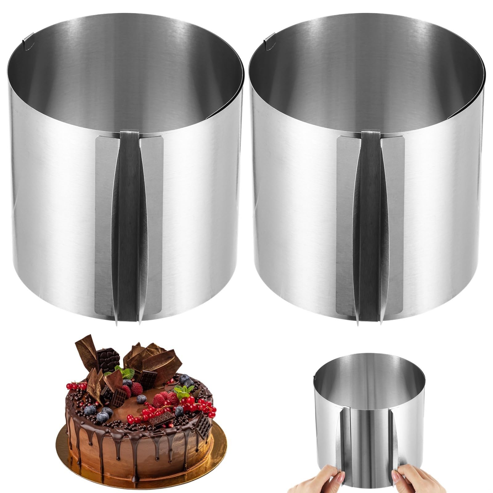 Verstellbare runde Kuchenringe mit Skalierung, 15,2 - 30,5 cm, 2 Stück Kuchenformen, Edelstahl-Kuchen-Backzubehör, Backzubehör, Mousse-Backformen für selbstgemachte Desserts
