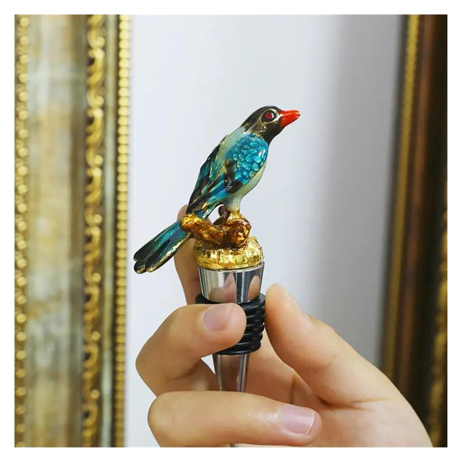 Bouchon de vin, bouchon de bouteille de vin en métal d'oiseau or argent boisson de champagne for cadeau de fête de mariage accessoires de bar à la maison (Color : Silver Magpie)(Golden Magpie)