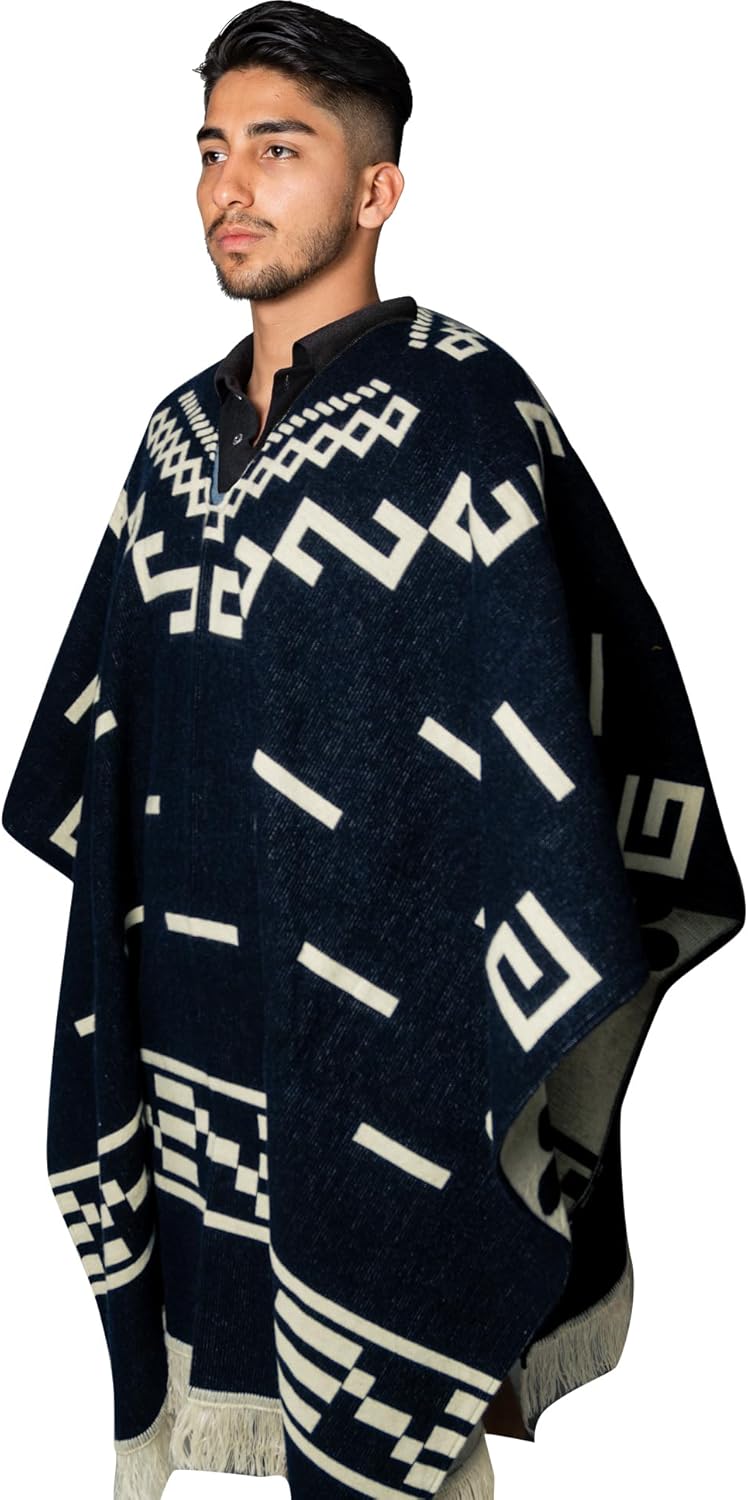 Alpaca Wool Poncho for Men – Handmade Ecuadorian Poncho, Warm Thick Winter Western Style - Image 4