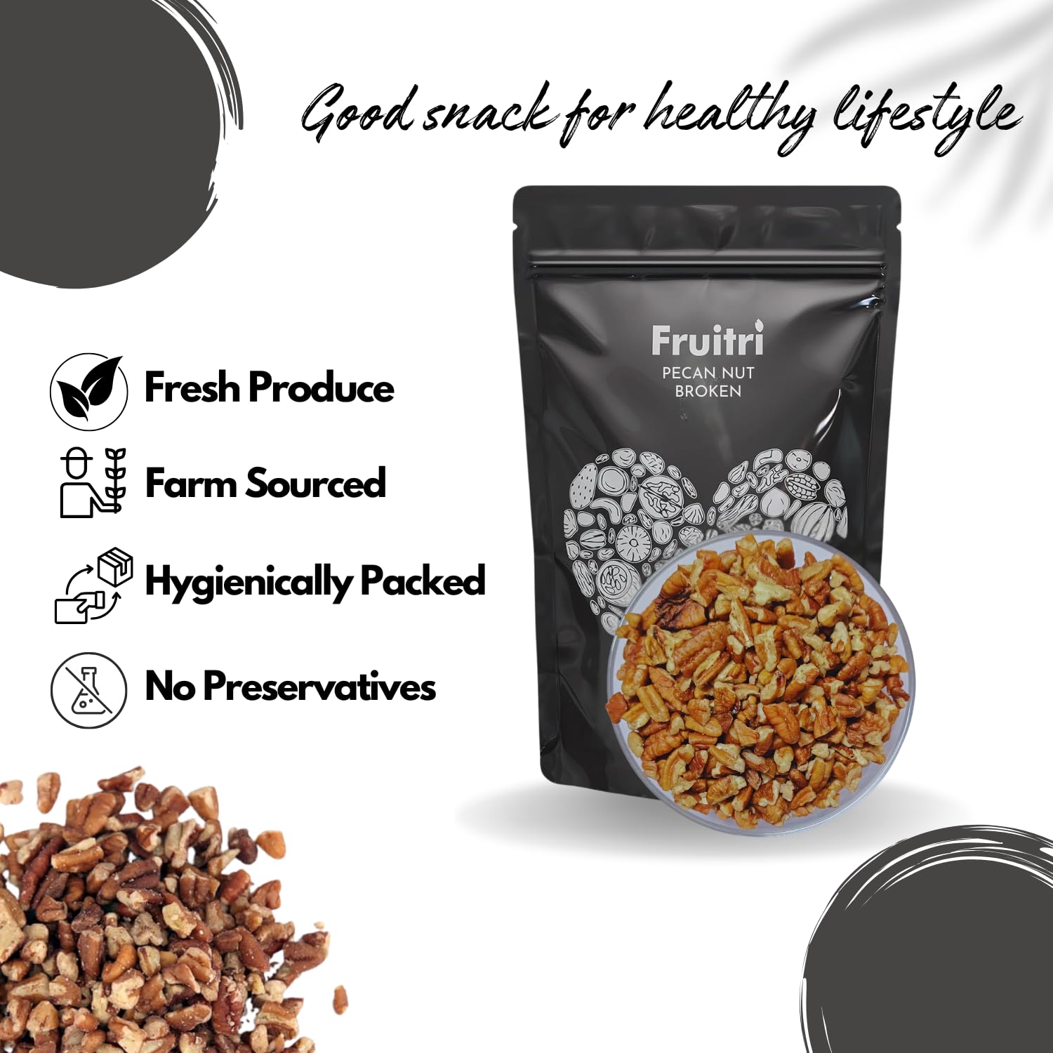 Fruitri Premium Jumbo Pecan Nuts Broken, Wholesome Pecans nut Broken and Fresh dry fruits (250g) 2