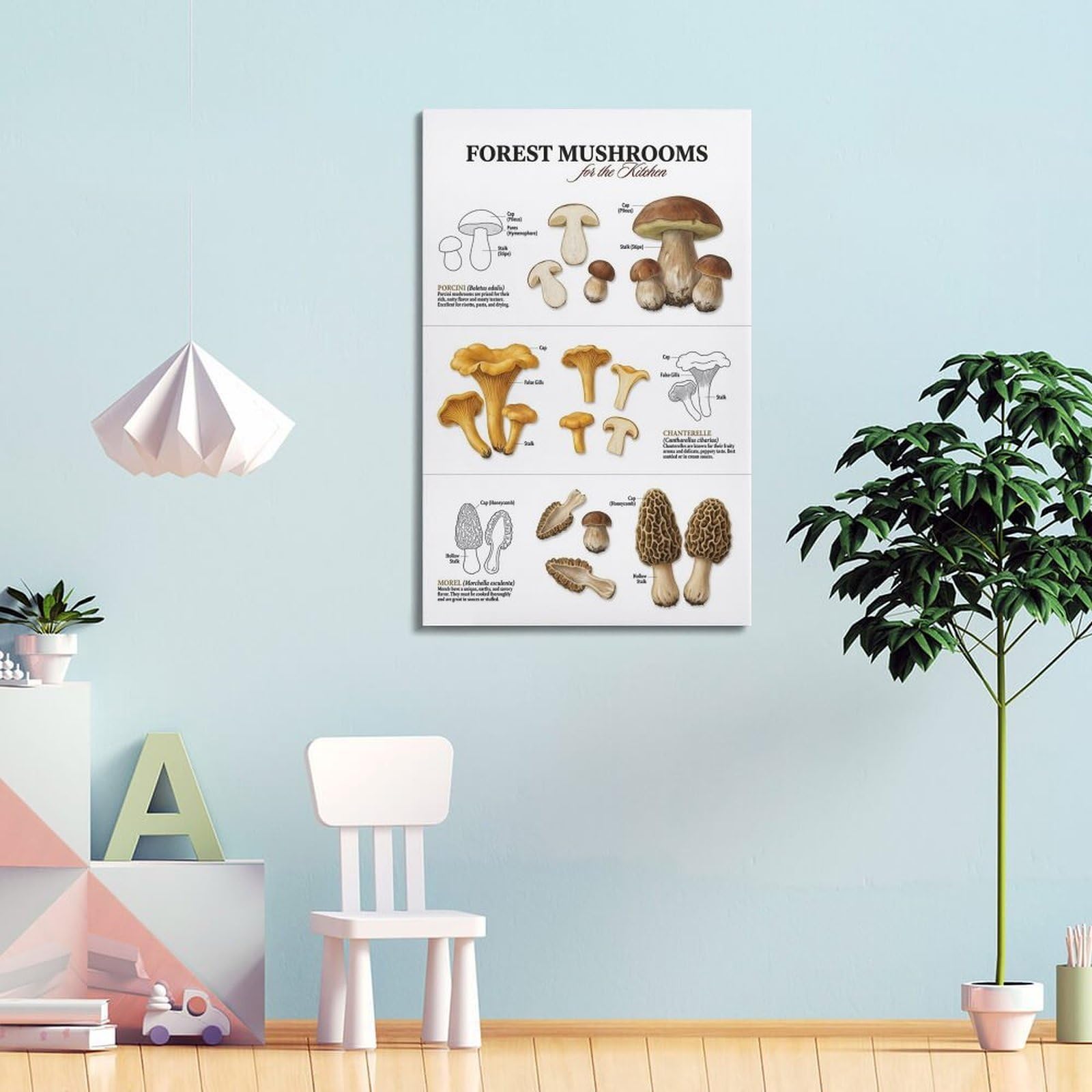 XKUGA Pilz-Poster, Motiv: Steinpilze, Pfifferlinge, Morchel, modern, dekorativ, Leinwanddruck, ideale Wandkunst für Familie, Männerhöhle, Spielzimmer, Jungen- und Mädchenzimmer, 50 x 75 cm