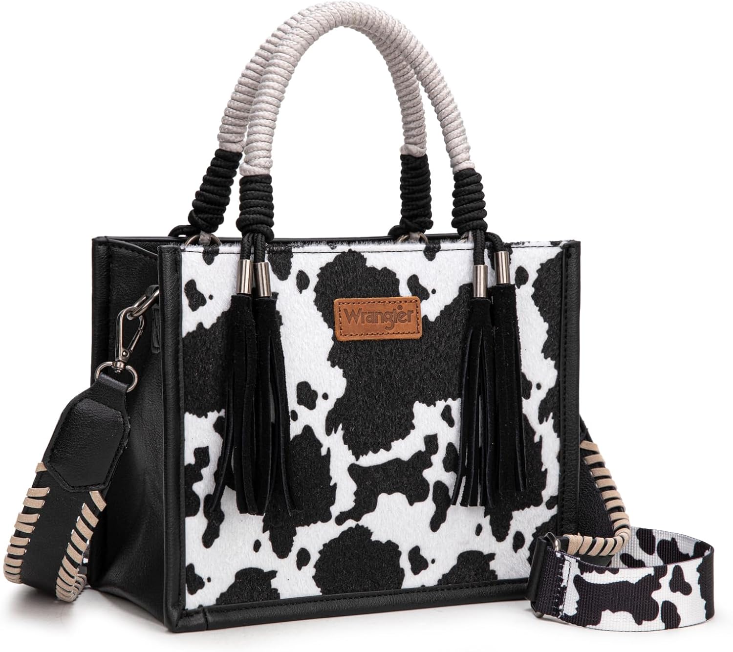 Montana West Wrangler Tote Bag Cow Print Western Satchel Bags for Women with Braided Rope Handle - Image 7