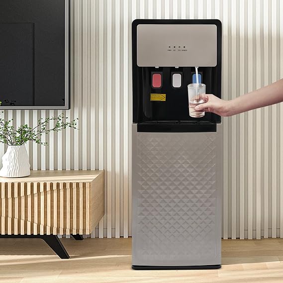 110V Bottom Loading Water Cooler Dispenser, Floor Standing Hot and Cold Water Dispenser with 3-Temperature Settings, Suitable for Home and Office (Silver Grey)